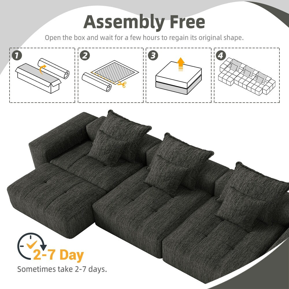 Canapé modulaire moderne surdimensionné en chenille, capitonné, avec 6 oreillers et pouf pour le salon