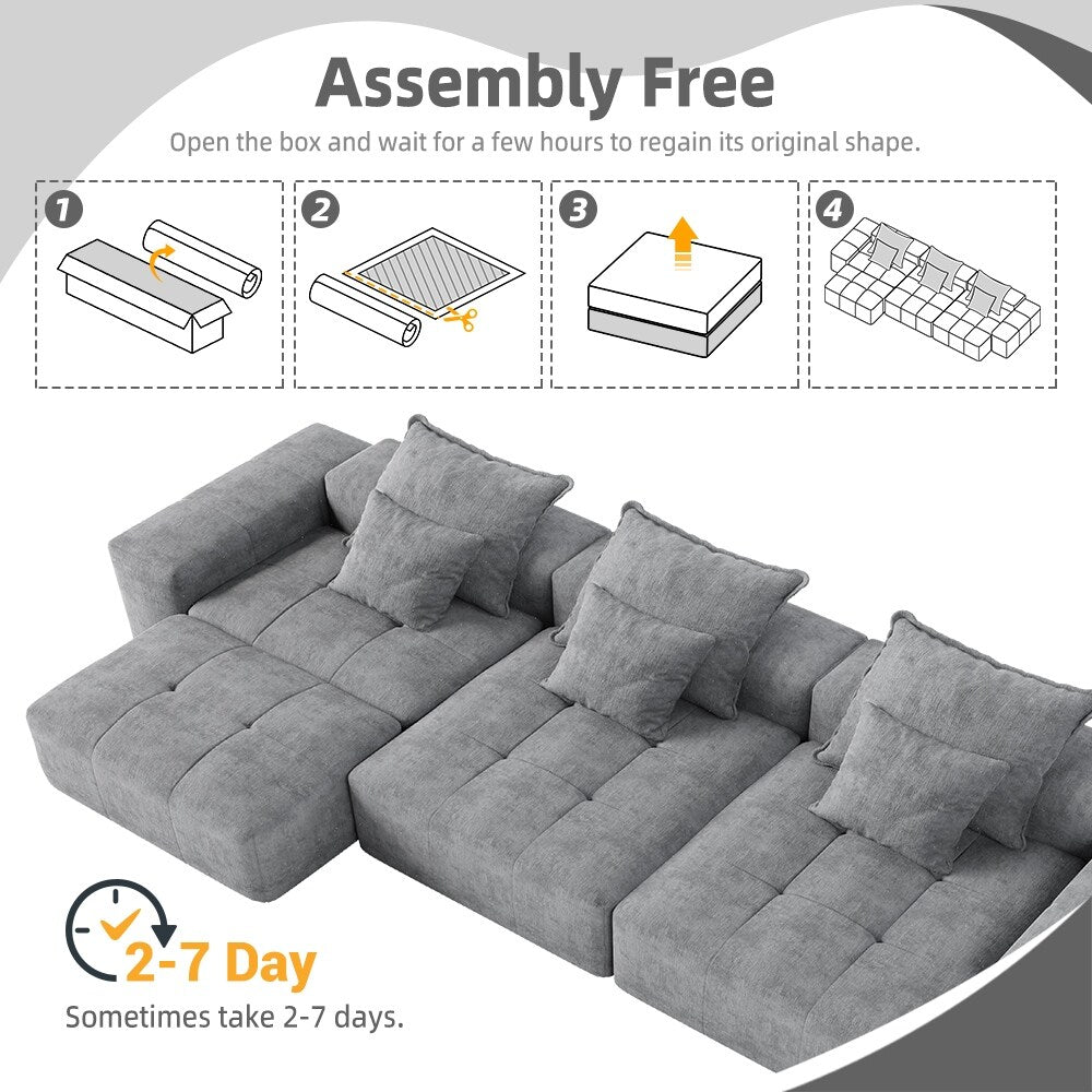 Canapé modulaire moderne surdimensionné en chenille, capitonné, avec 6 oreillers et pouf pour le salon