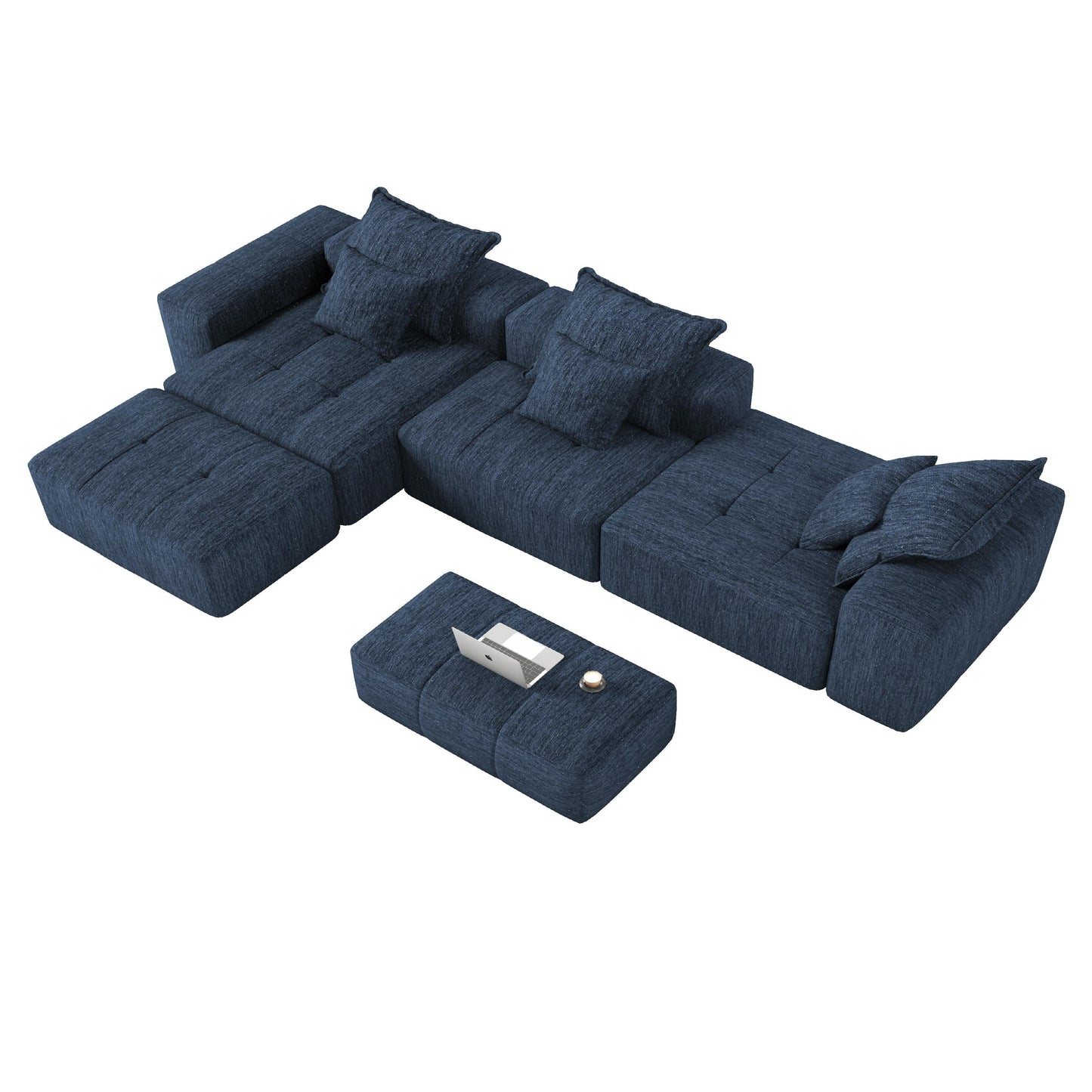 Canapé modulaire moderne surdimensionné en chenille, capitonné, avec 6 oreillers et pouf pour le salon