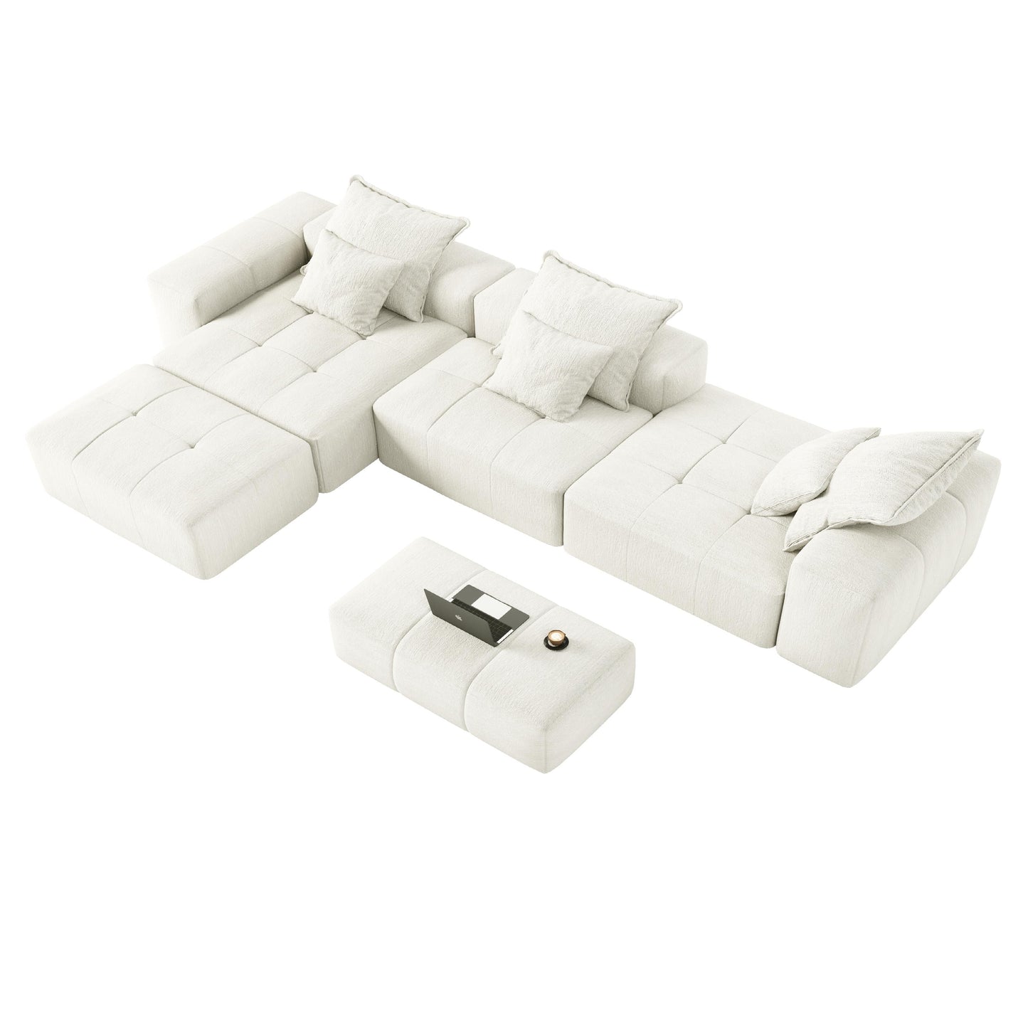 Canapé modulaire moderne surdimensionné en chenille, capitonné, avec 6 oreillers et pouf pour le salon