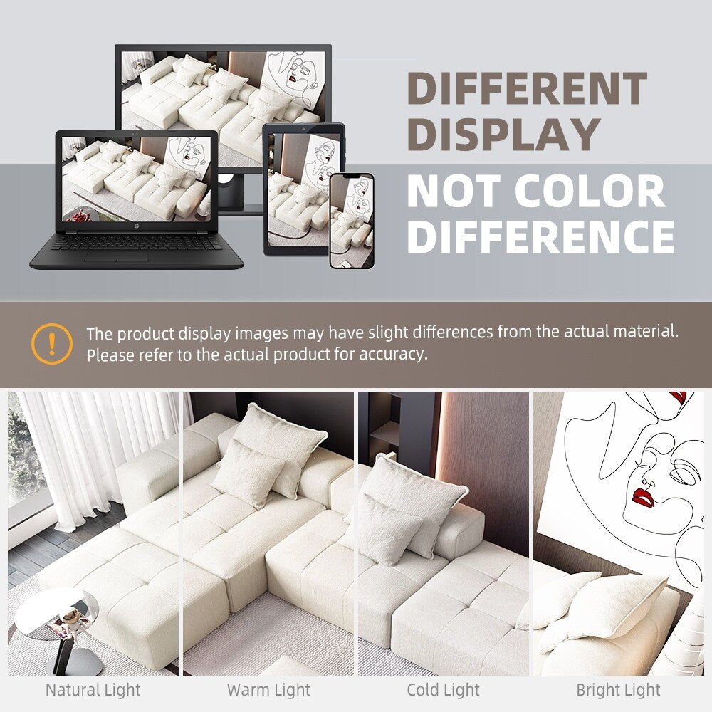 Canapé modulaire moderne surdimensionné en chenille, capitonné, avec 6 oreillers et pouf pour le salon