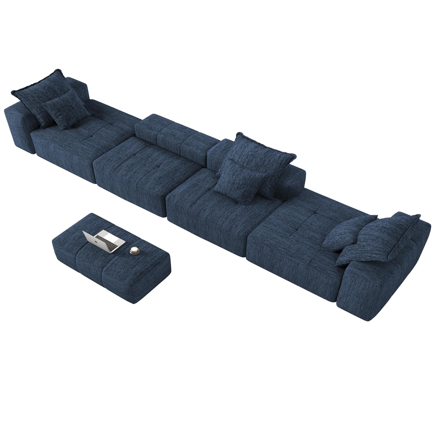 Canapé modulaire moderne surdimensionné en chenille, capitonné, avec 6 oreillers et pouf pour le salon