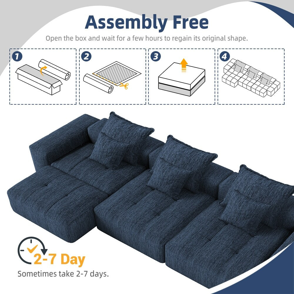Canapé modulaire moderne surdimensionné en chenille, capitonné, avec 6 oreillers et pouf pour le salon
