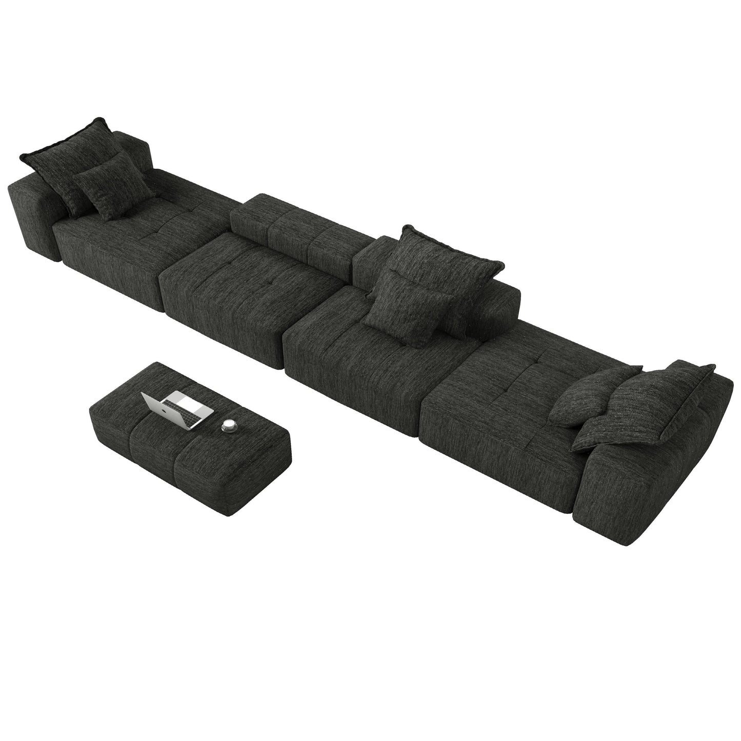 Canapé modulaire moderne surdimensionné en chenille, capitonné, avec 6 oreillers et pouf pour le salon