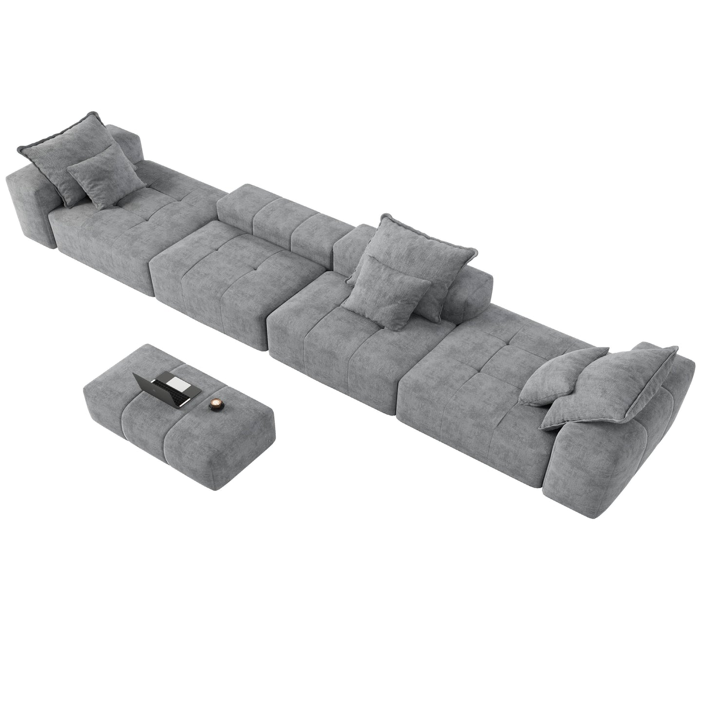 Canapé modulaire moderne surdimensionné en chenille, capitonné, avec 6 oreillers et pouf pour le salon
