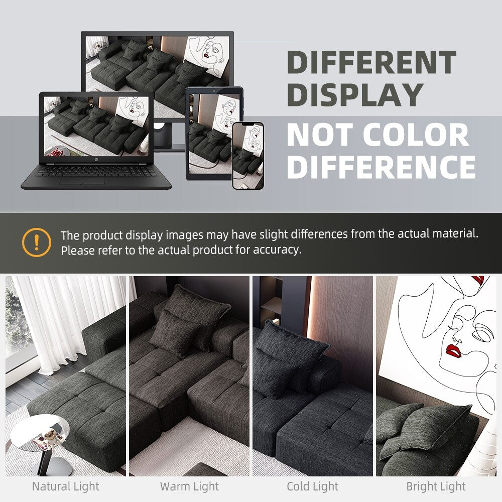 Canapé modulaire moderne surdimensionné en chenille, capitonné, avec 6 oreillers et pouf pour le salon