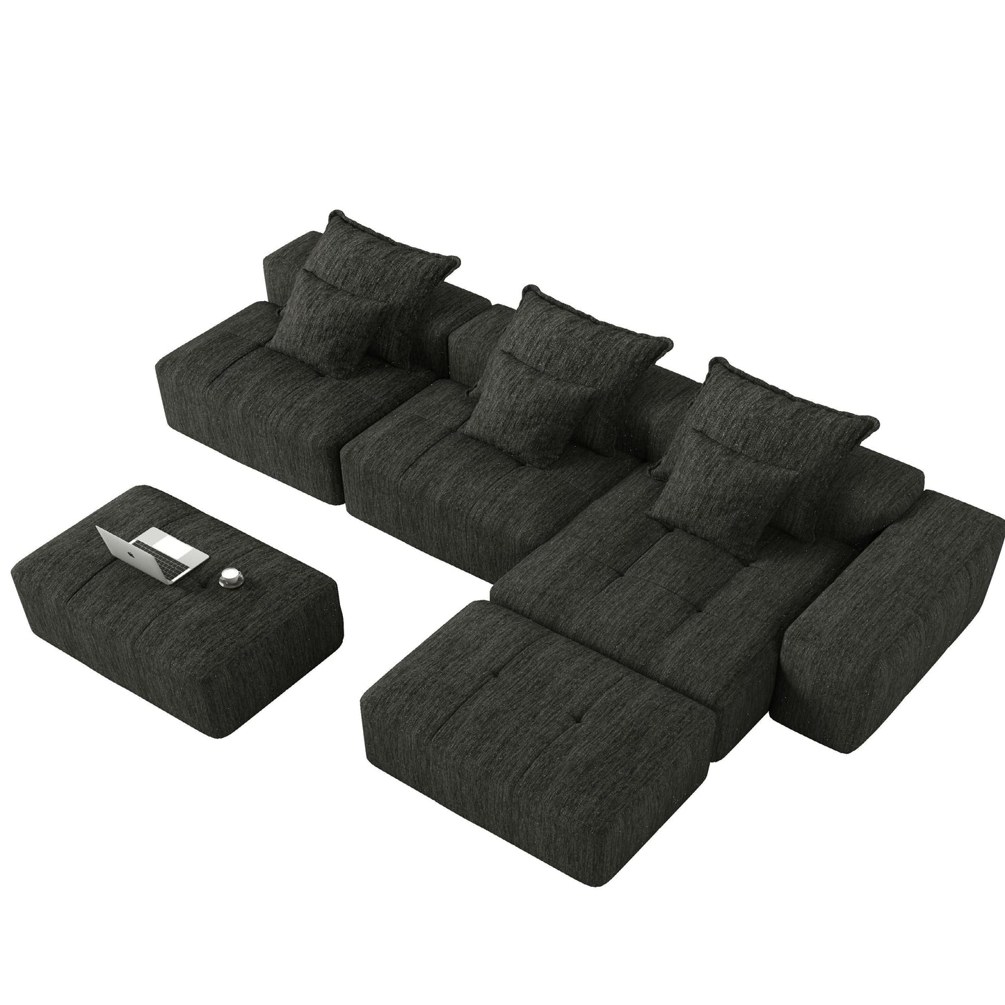 Canapé modulaire moderne surdimensionné en chenille avec coussins et 6 oreillers pour le salon
