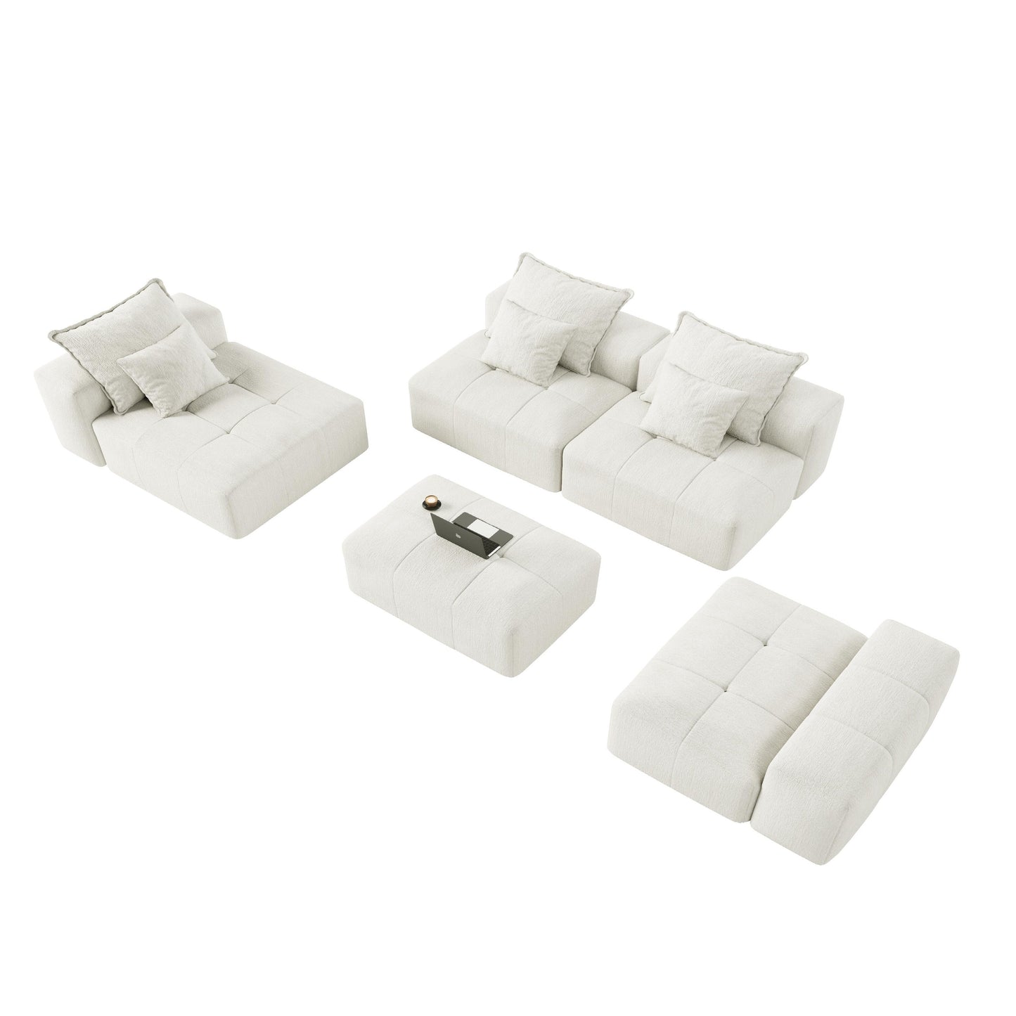 Canapé modulaire moderne surdimensionné en chenille avec coussins et 6 oreillers pour le salon