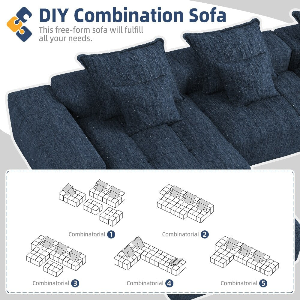 Canapé modulaire moderne surdimensionné en chenille avec coussins et 6 oreillers pour le salon
