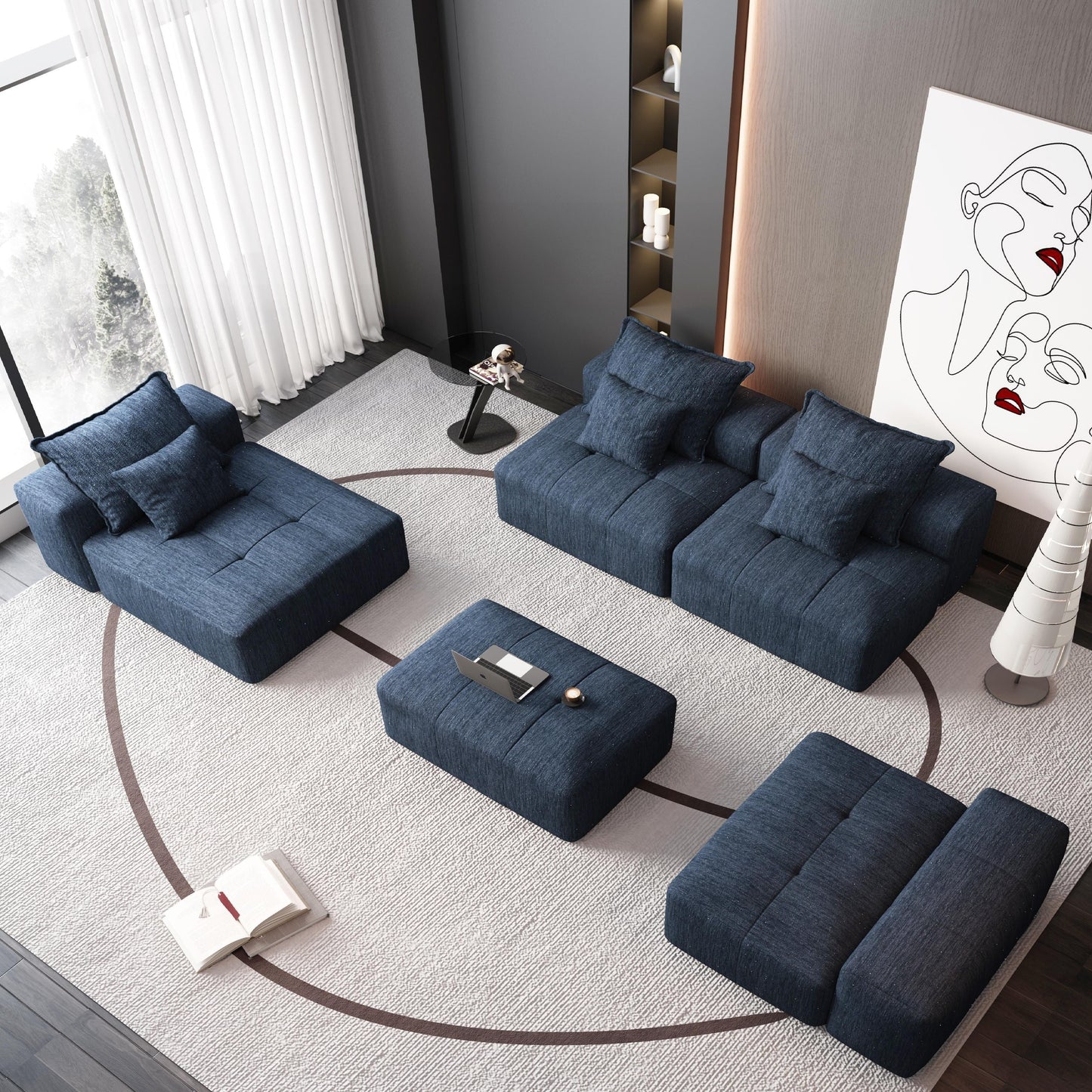 Canapé modulaire moderne surdimensionné en chenille avec coussins et 6 oreillers pour le salon
