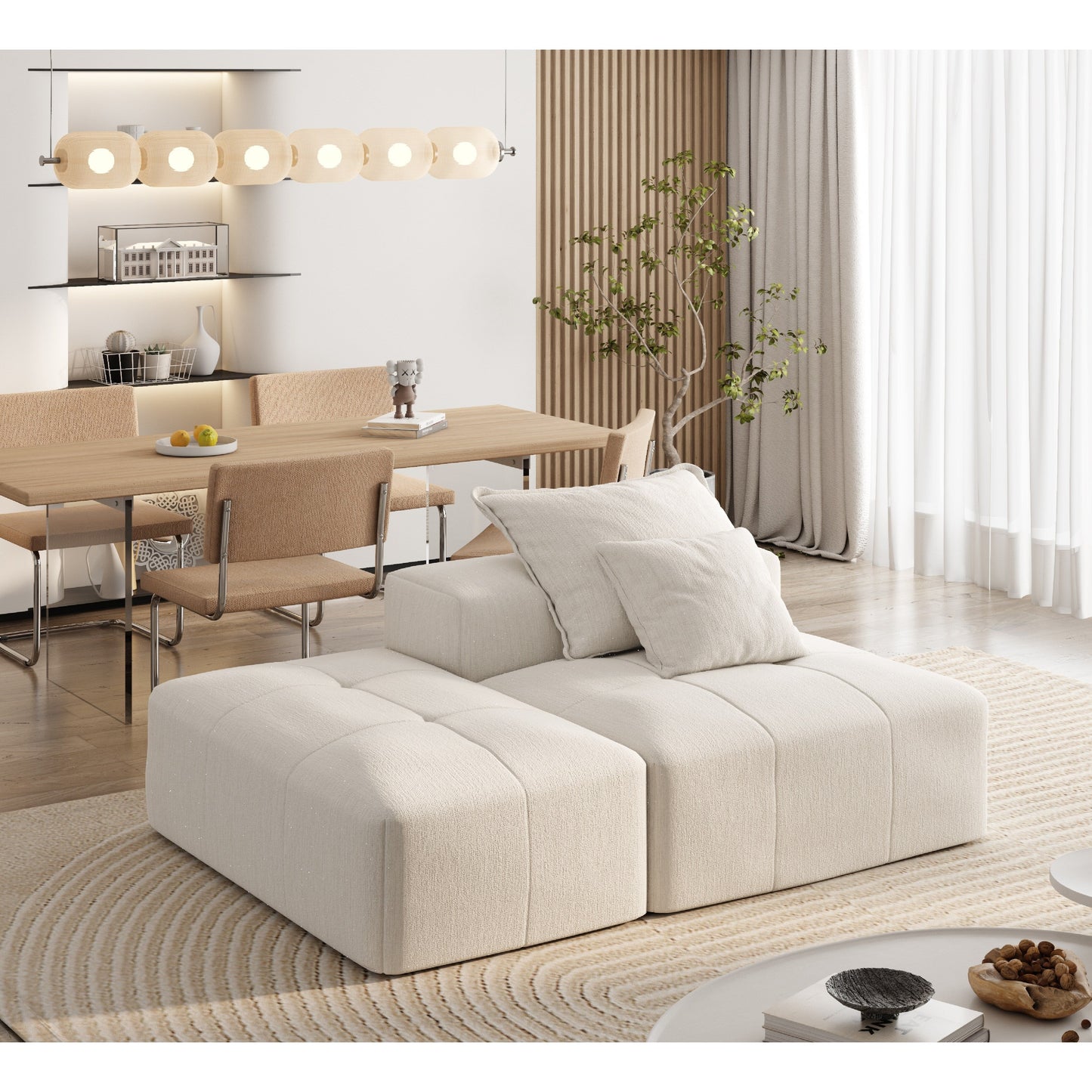 Canapé modulaire moderne surdimensionné en chenille capitonné avec 2 oreillers et pouf pour le salon