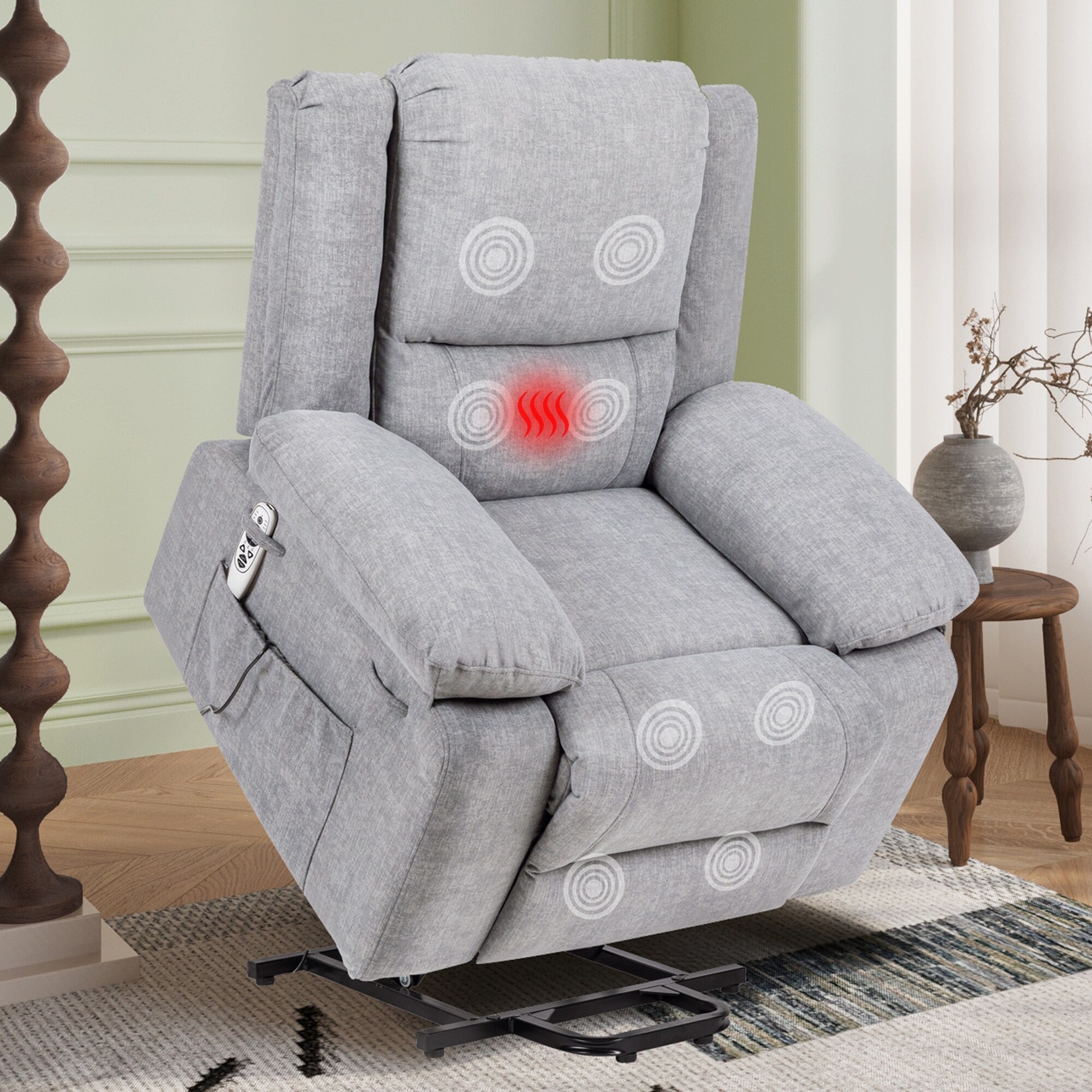 Fauteuil inclinable électrique moderne, canapé chauffant et massant réglable avec rangement latéral, repose-pieds et télécommande