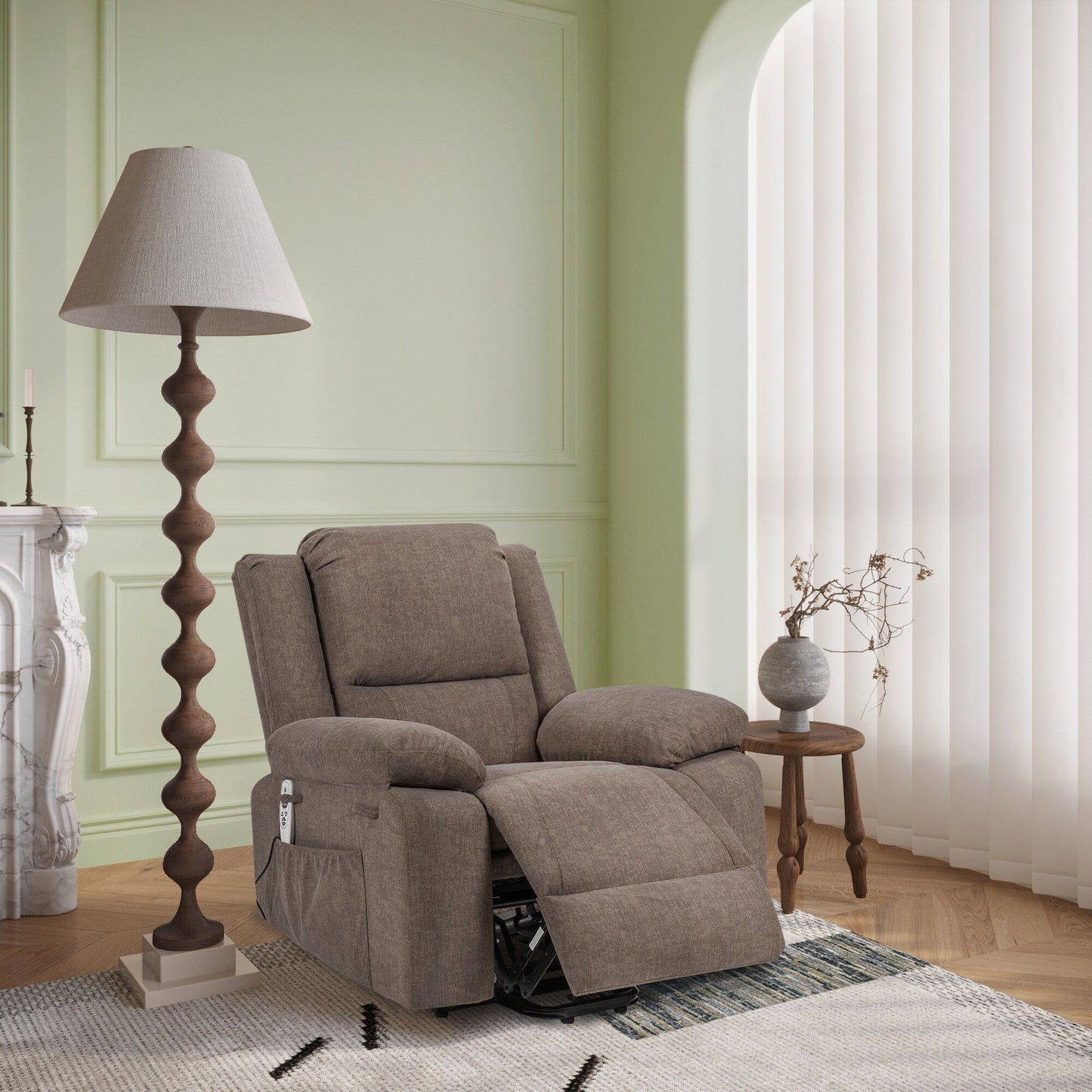 Fauteuil inclinable électrique moderne, canapé chauffant et massant réglable avec rangement latéral, repose-pieds et télécommande