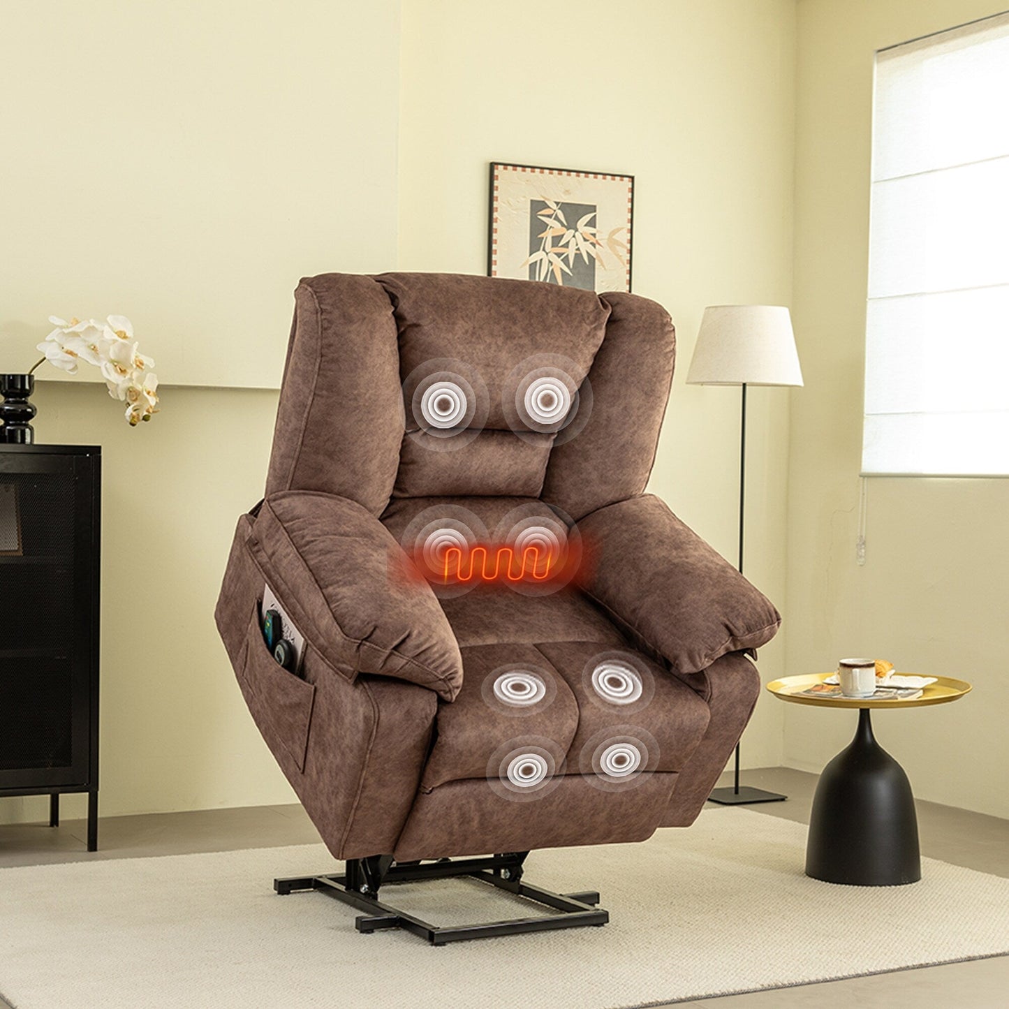 Fauteuil inclinable électrique moderne avec chauffage lombaire et minuterie pour personnes âgées