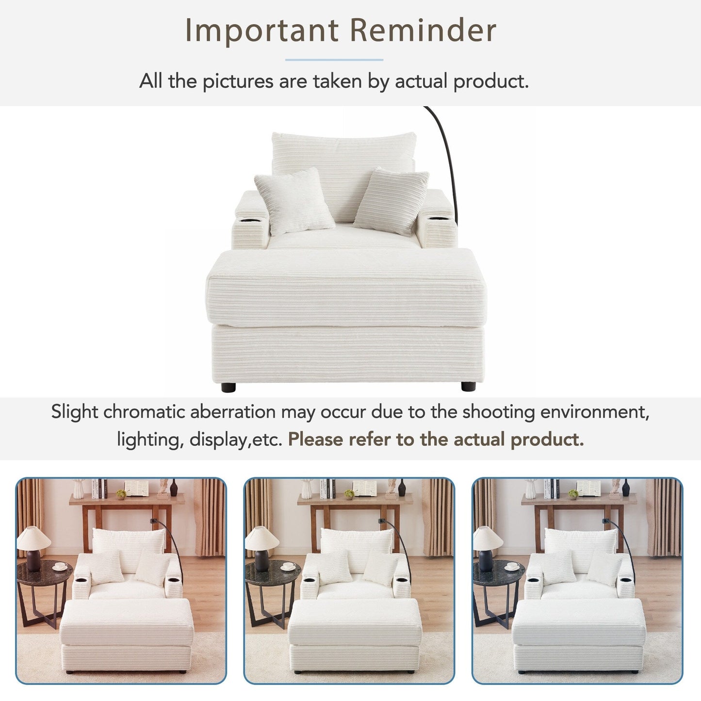 Canapé simple moderne avec pouf amovible, rangement dissimulé, ports USB, porte-gobelets et support de téléphone pour le salon