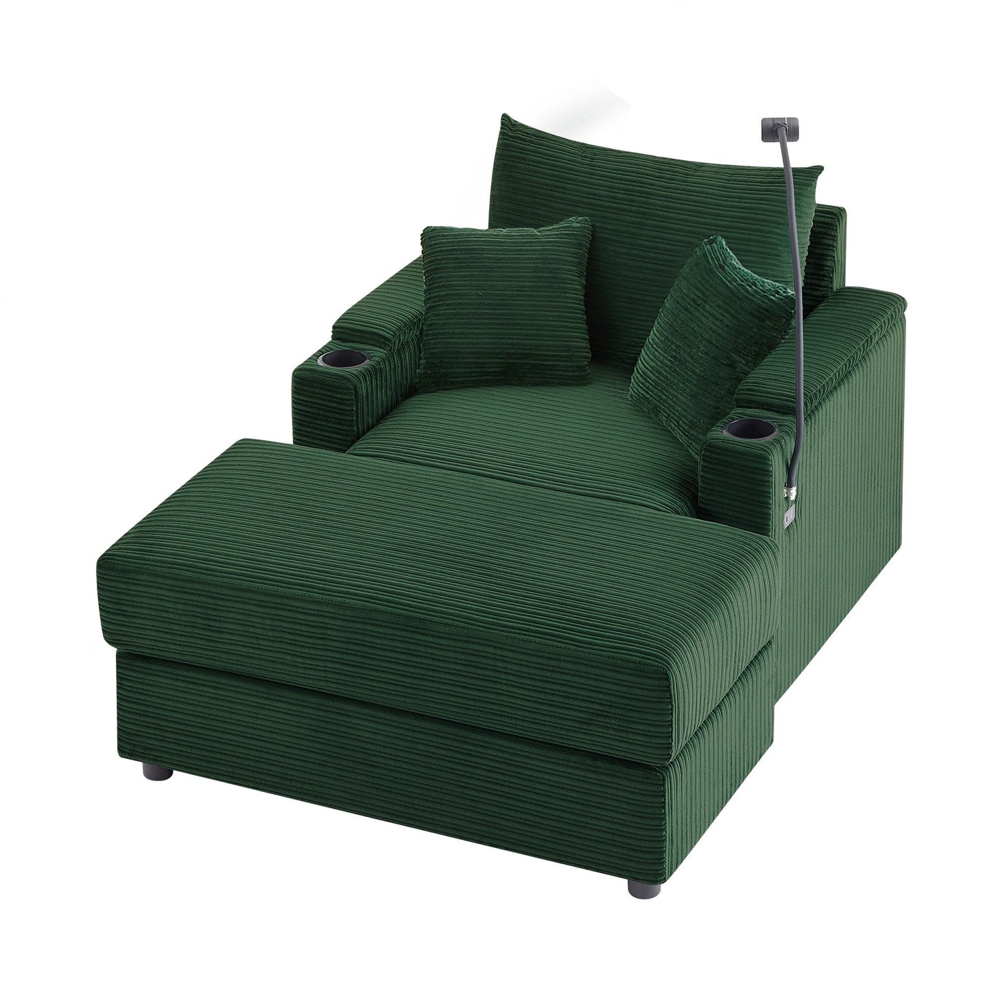 Canapé simple moderne avec pouf amovible, rangement dissimulé, ports USB, porte-gobelets et support de téléphone pour le salon
