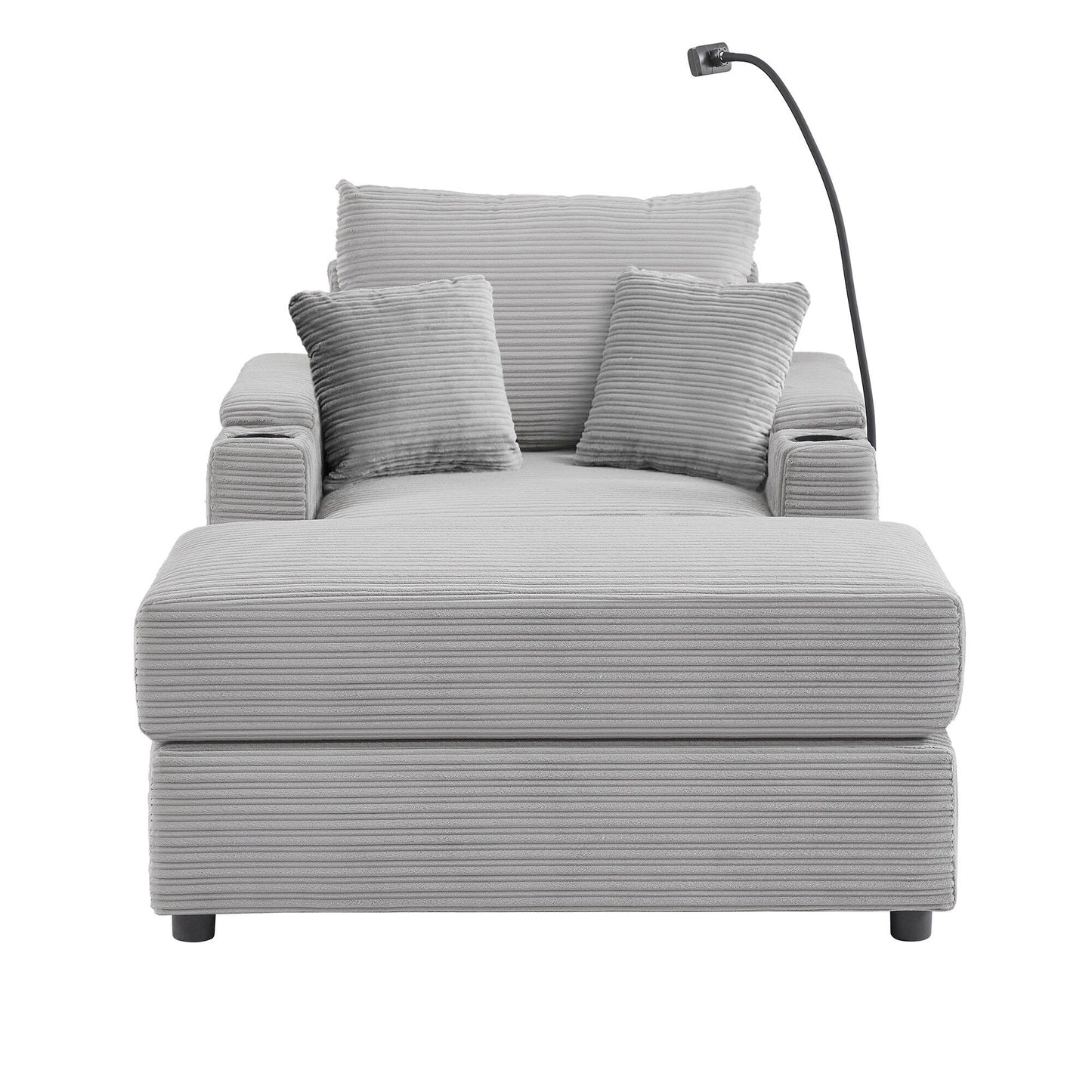 Canapé simple moderne avec pouf amovible, rangement dissimulé, ports USB, porte-gobelets et support de téléphone pour le salon