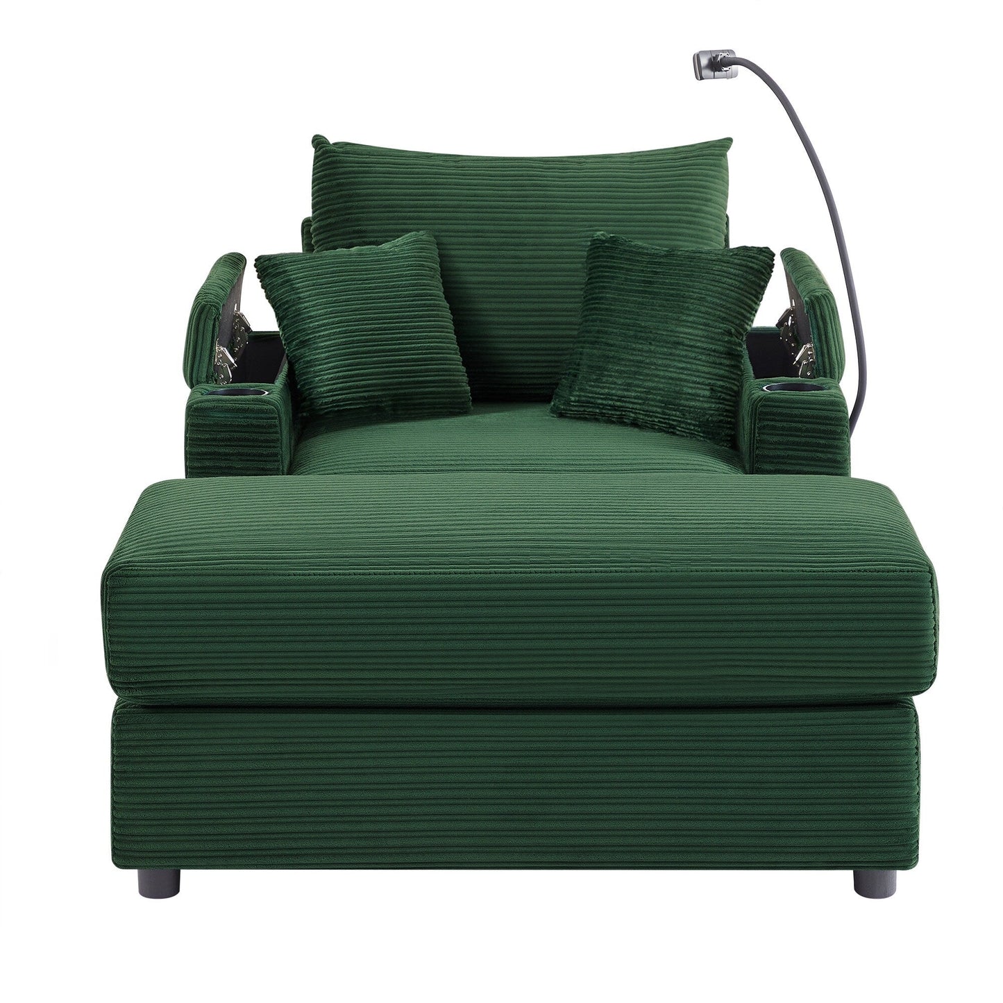 Canapé simple moderne avec pouf amovible, rangement dissimulé, ports USB, porte-gobelets et support de téléphone pour le salon