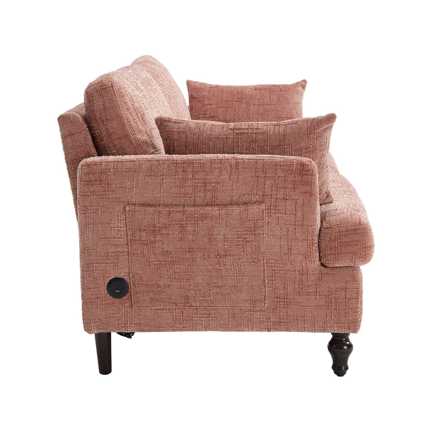 Canapé 2 places en chenille de style moderne avec pieds en bois, éclairage LED, port de chargement USB et sac de rangement, pour salon, chambre, bureau