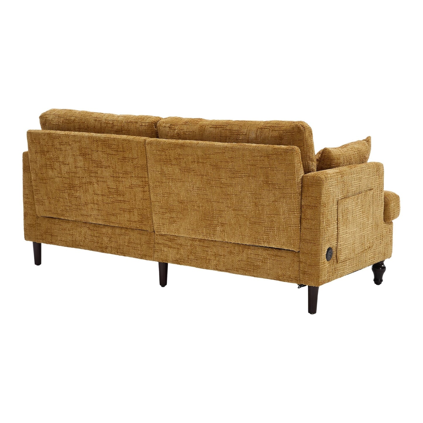 Canapé 2 places en chenille de style moderne avec pieds en bois, éclairage LED, port de chargement USB et sac de rangement, pour salon, chambre, bureau