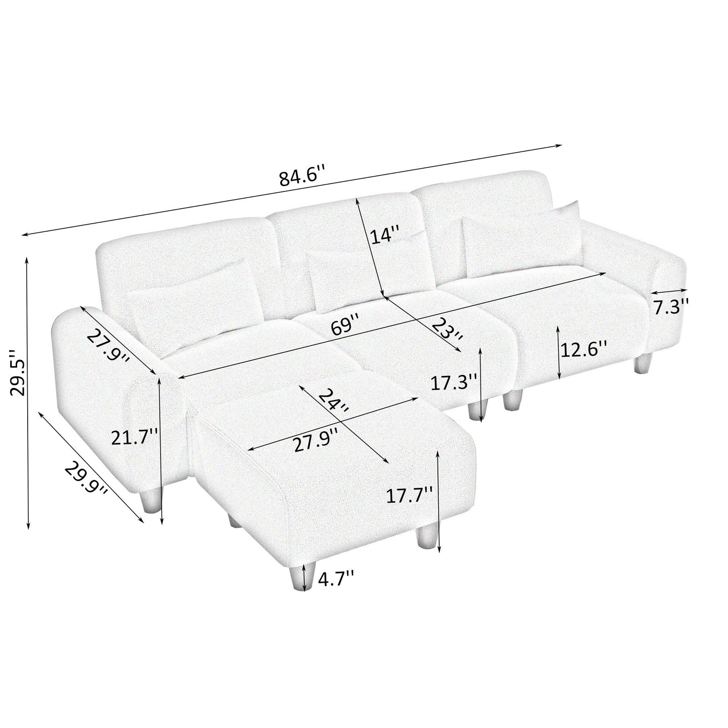 Canapé moderne en polaire Teddy - Canapé deux places polyvalent avec canapé simple et 3 coussins de taille pour les petites chambres d'appartement