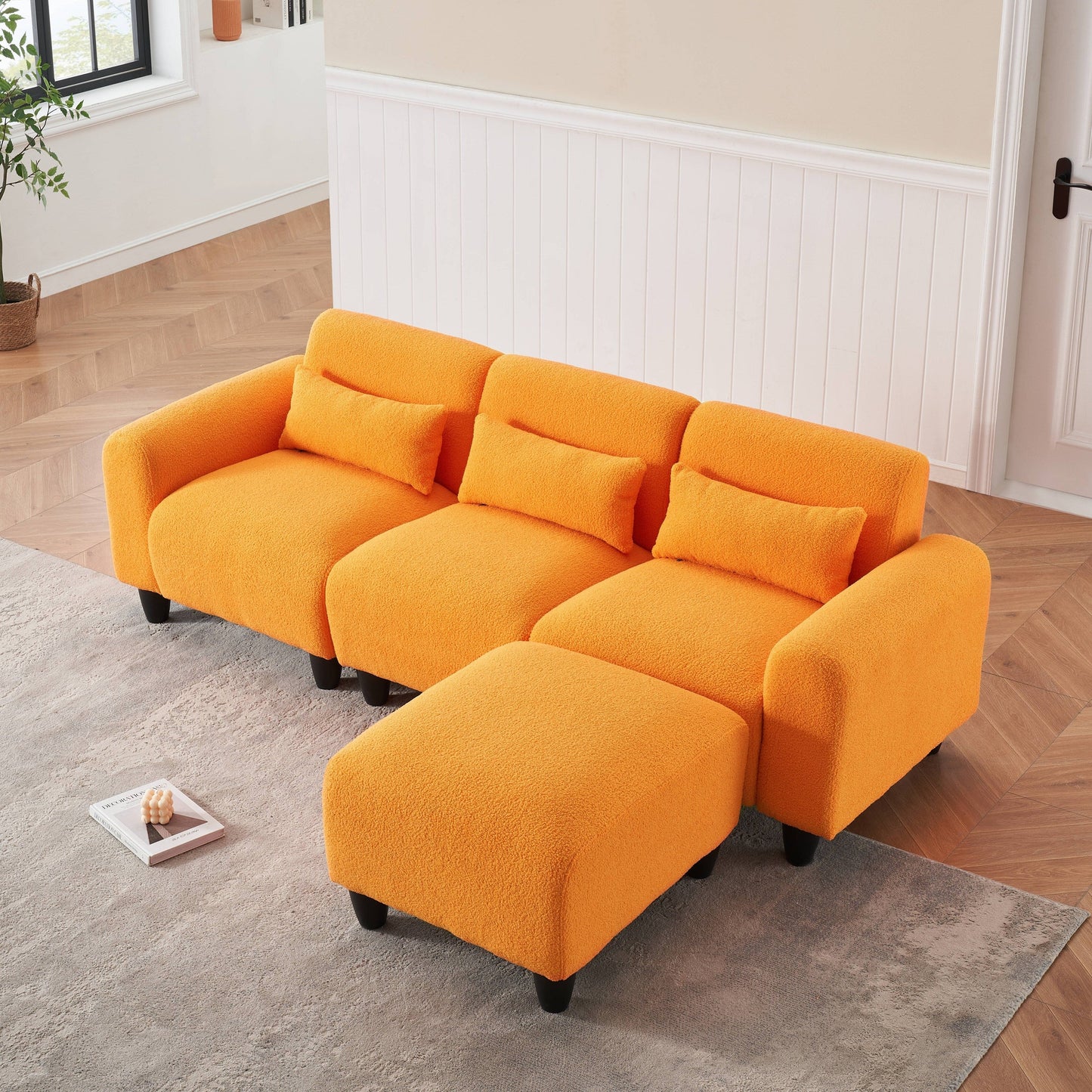 Canapé moderne en polaire Teddy - Canapé deux places polyvalent avec canapé simple et 3 coussins de taille pour les petites chambres d'appartement