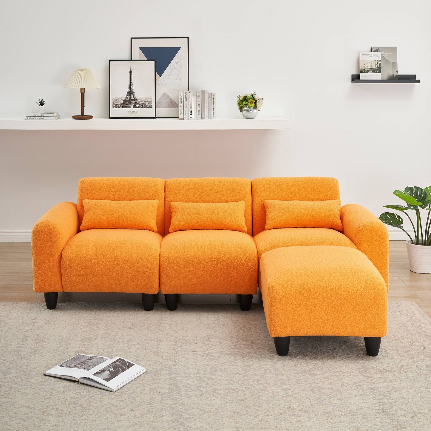 Canapé moderne en polaire Teddy - Canapé deux places polyvalent avec canapé simple et 3 coussins de taille pour les petites chambres d'appartement
