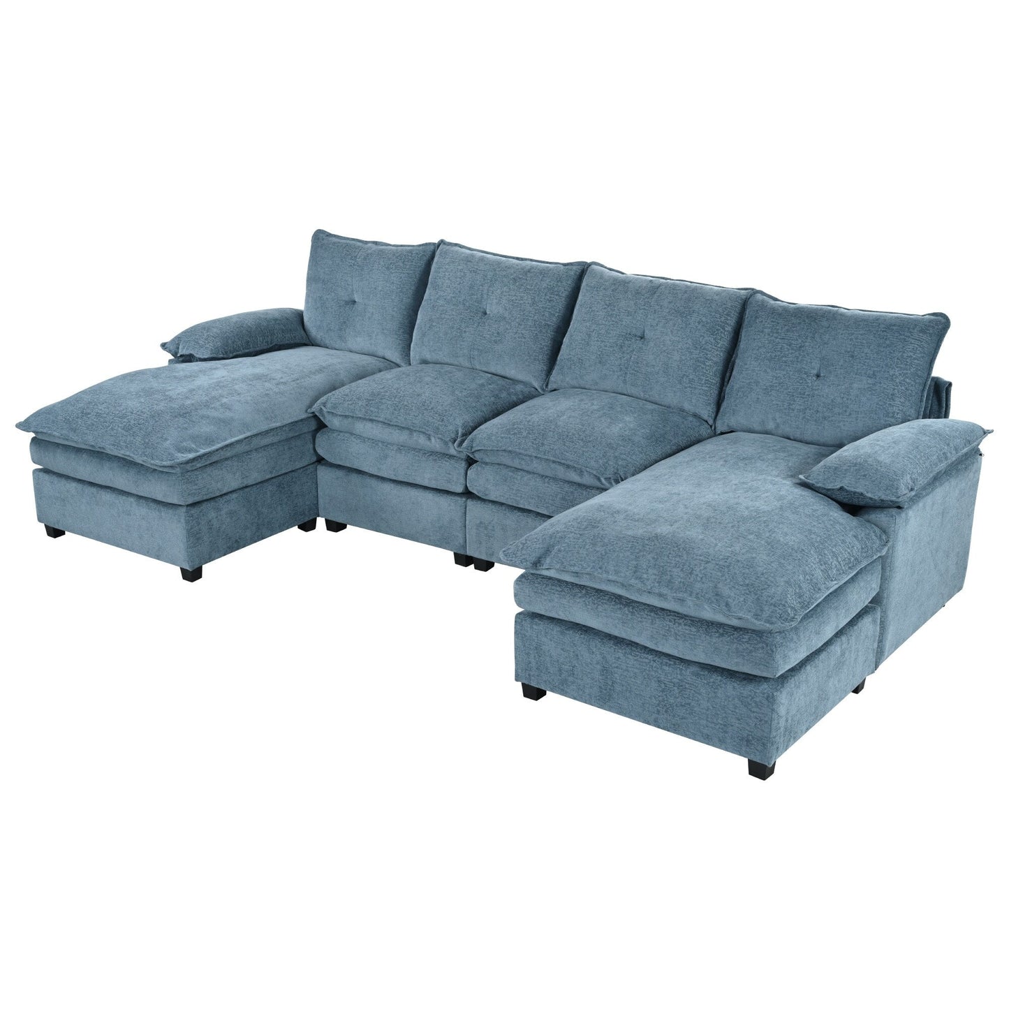 Canapé modulaire moderne en chenille en forme de U, canapé sectionnel 6 places avec dossier capitonné et coussins d'accoudoirs réglables