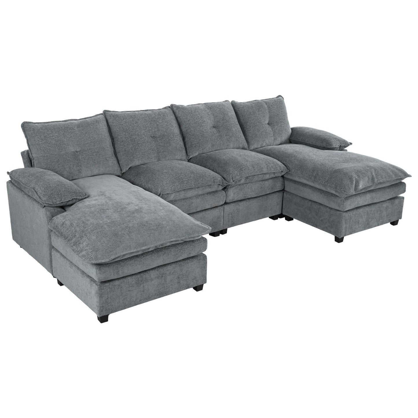 Canapé modulaire moderne en chenille en forme de U, canapé sectionnel 6 places avec dossier capitonné et coussins d'accoudoirs réglables