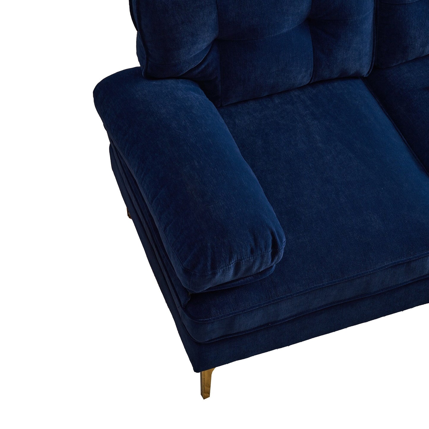 Canapé sectionnel moderne en velours en forme de L avec pieds en métal et dossier large pour salon et chambre à coucher