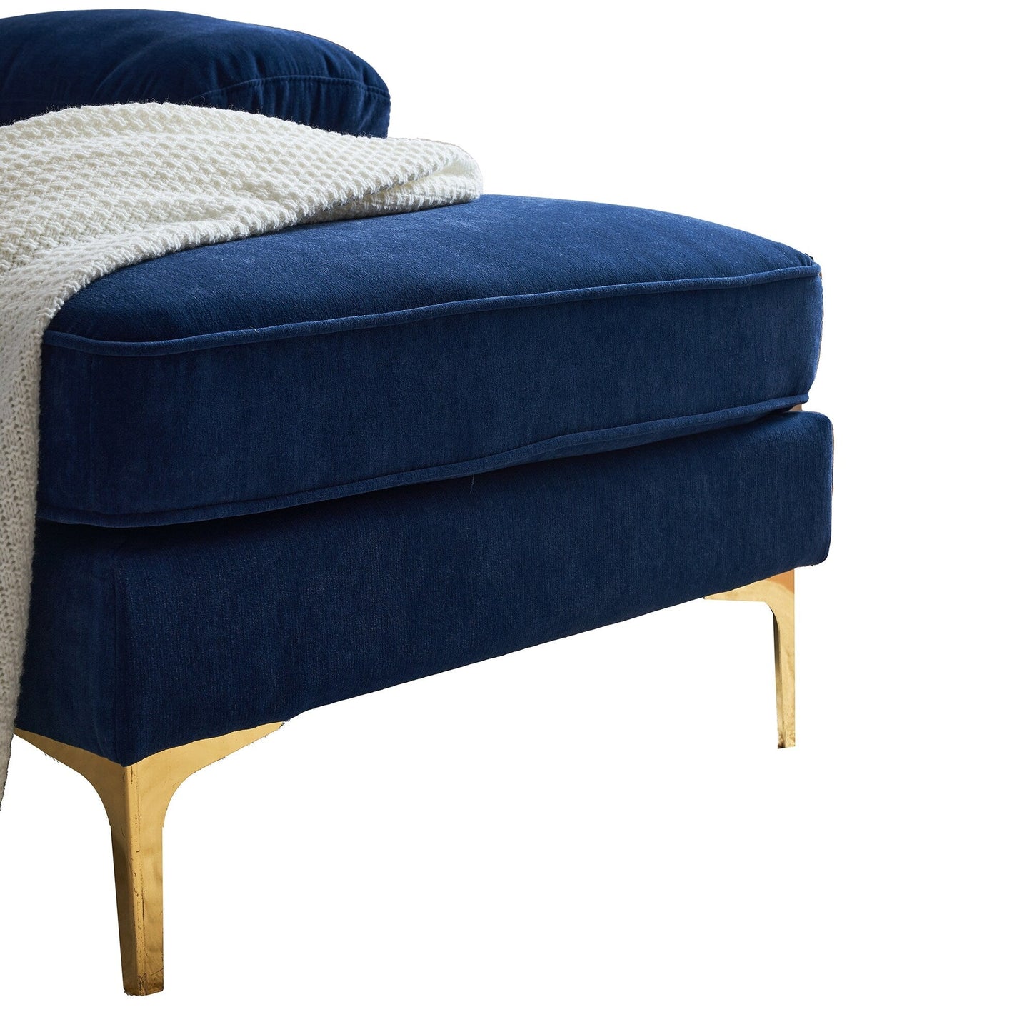 Canapé sectionnel moderne en velours en forme de L avec pieds en métal et dossier large pour salon et chambre à coucher