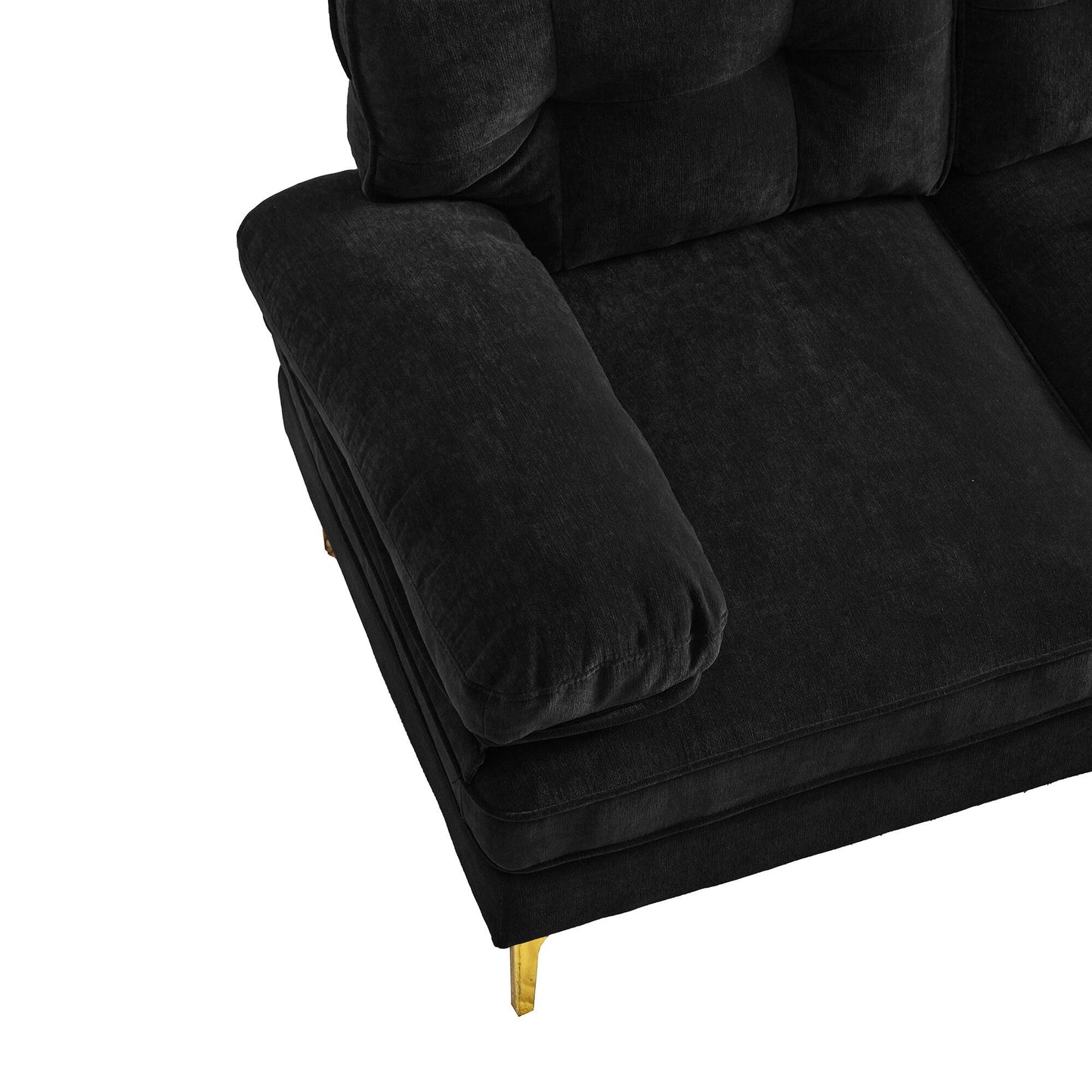 Canapé sectionnel moderne en velours en forme de L avec pieds en métal et dossier large pour salon et chambre à coucher