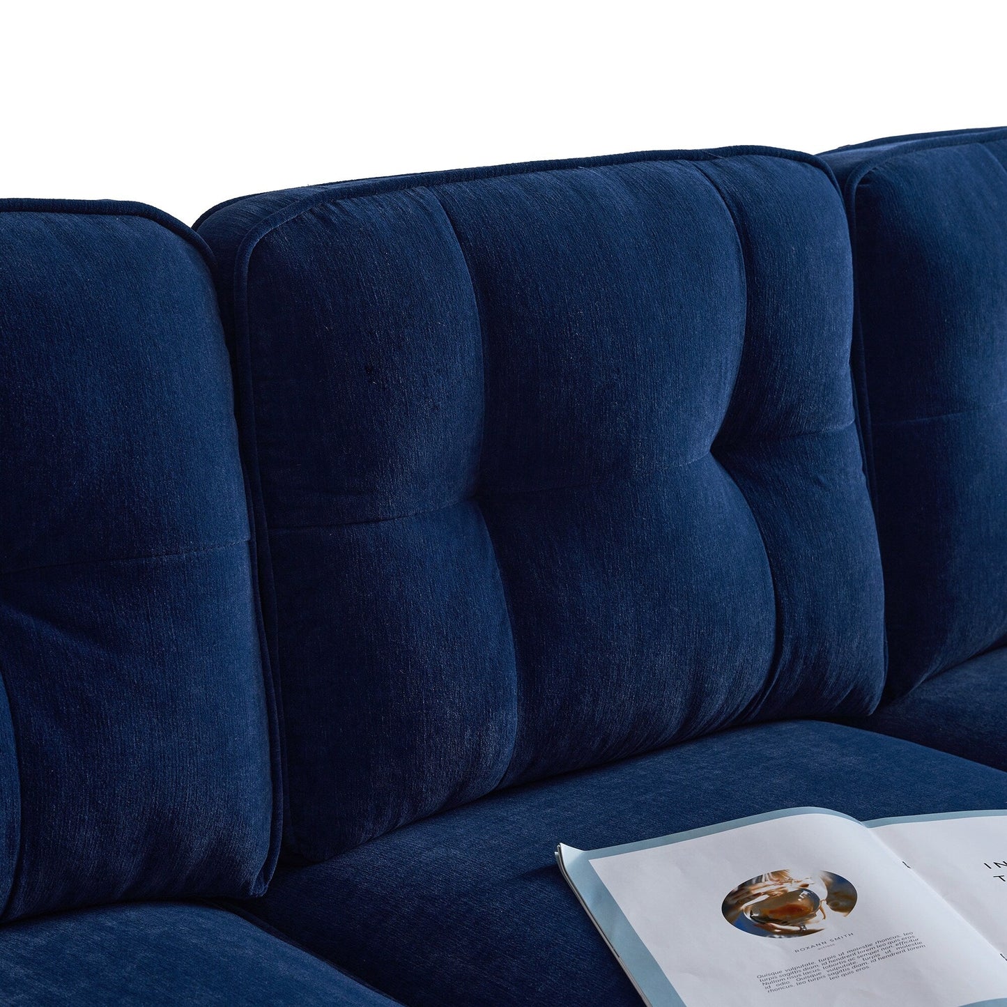 Canapé sectionnel moderne en velours en forme de L avec pieds en métal et dossier large pour salon et chambre à coucher