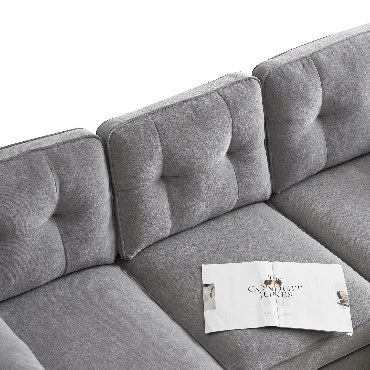Canapé sectionnel moderne en velours en forme de L avec pieds en métal et dossier large pour salon et chambre à coucher