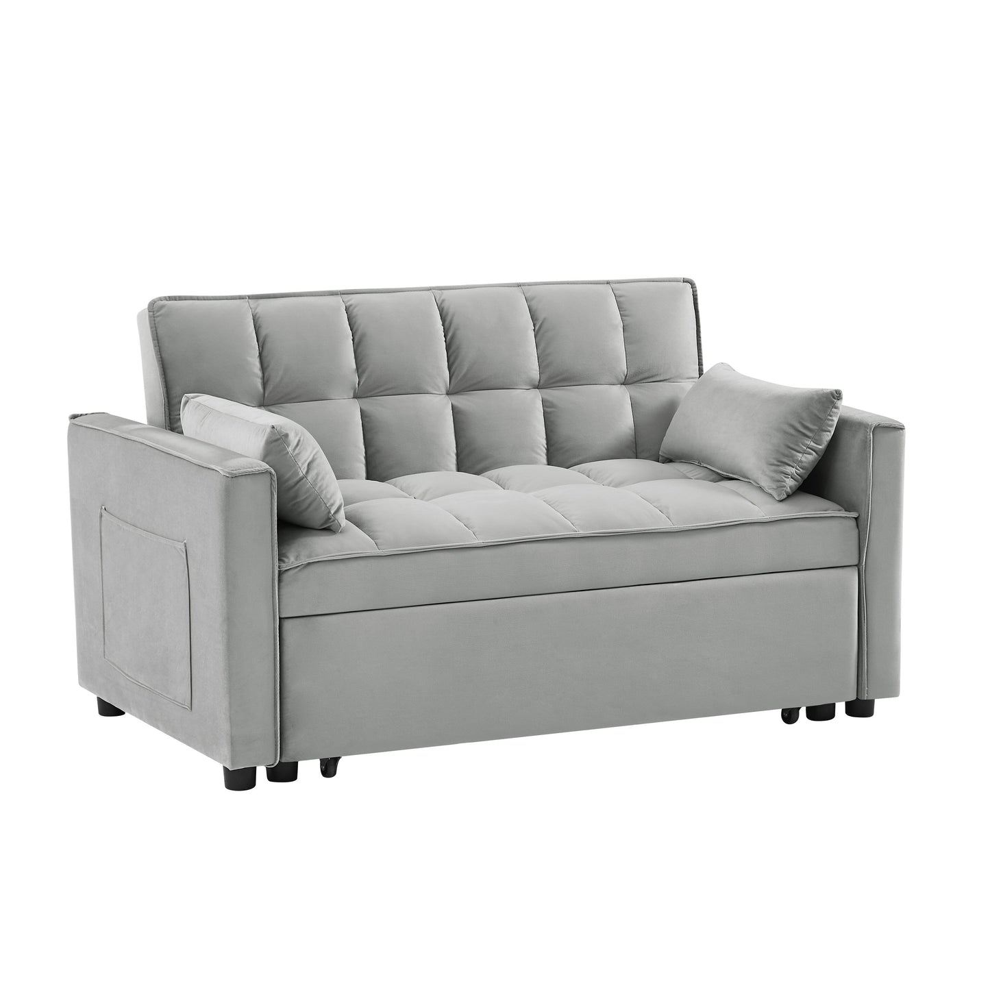 Canapé-lit futon moderne en velours avec lit gigogne, petit canapé de salon avec dossier inclinable et coussins décoratifs