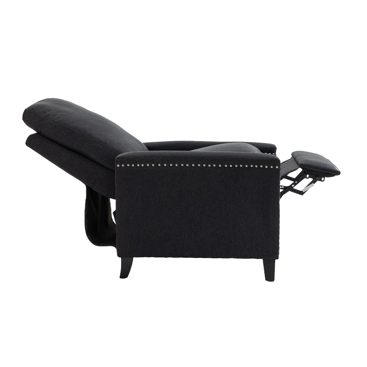 Fauteuil inclinable manuel moderne en velours avec coussins et décoration cloutée
