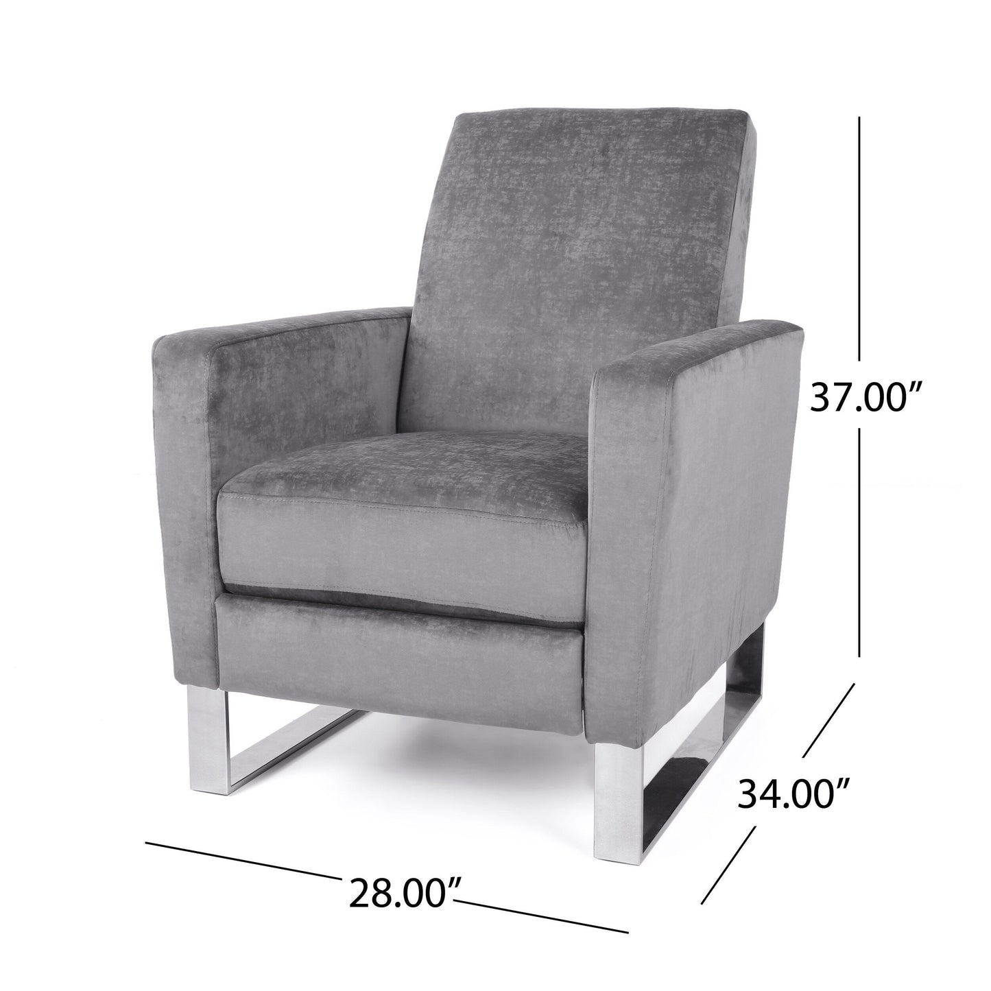 Fauteuil inclinable moderne rembourré en velours avec repose-pieds et pieds en acier inoxydable