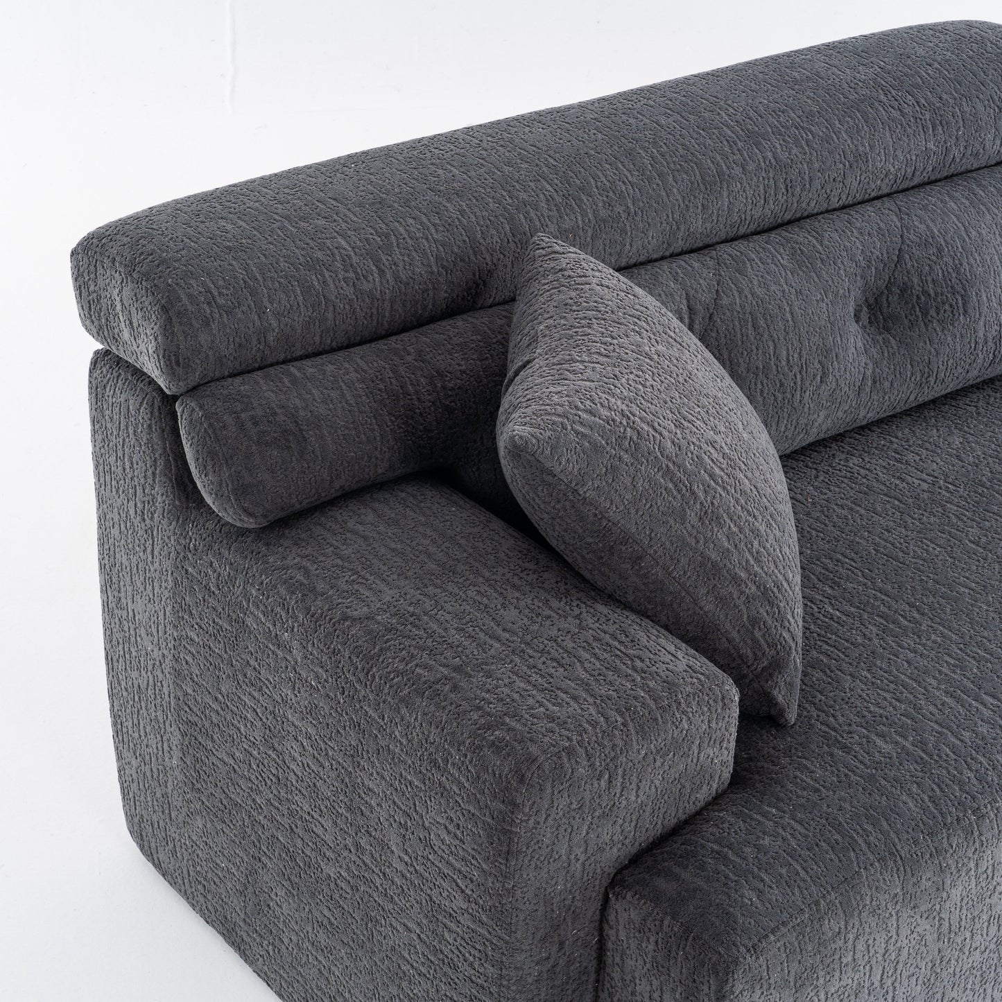 Canapé modulaire 4 places en chenille grain de bois moderne avec 2 oreillers pour salon et appartement