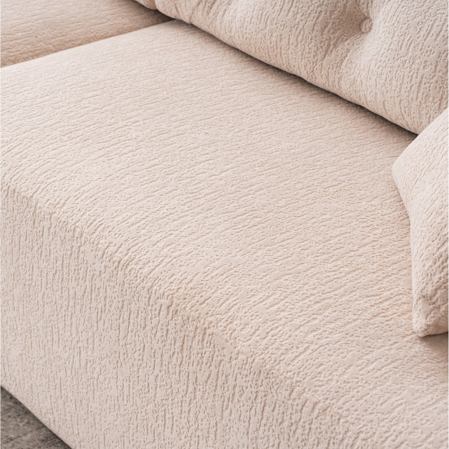 Canapé modulaire 4 places en chenille grain de bois moderne avec 2 oreillers pour salon et appartement