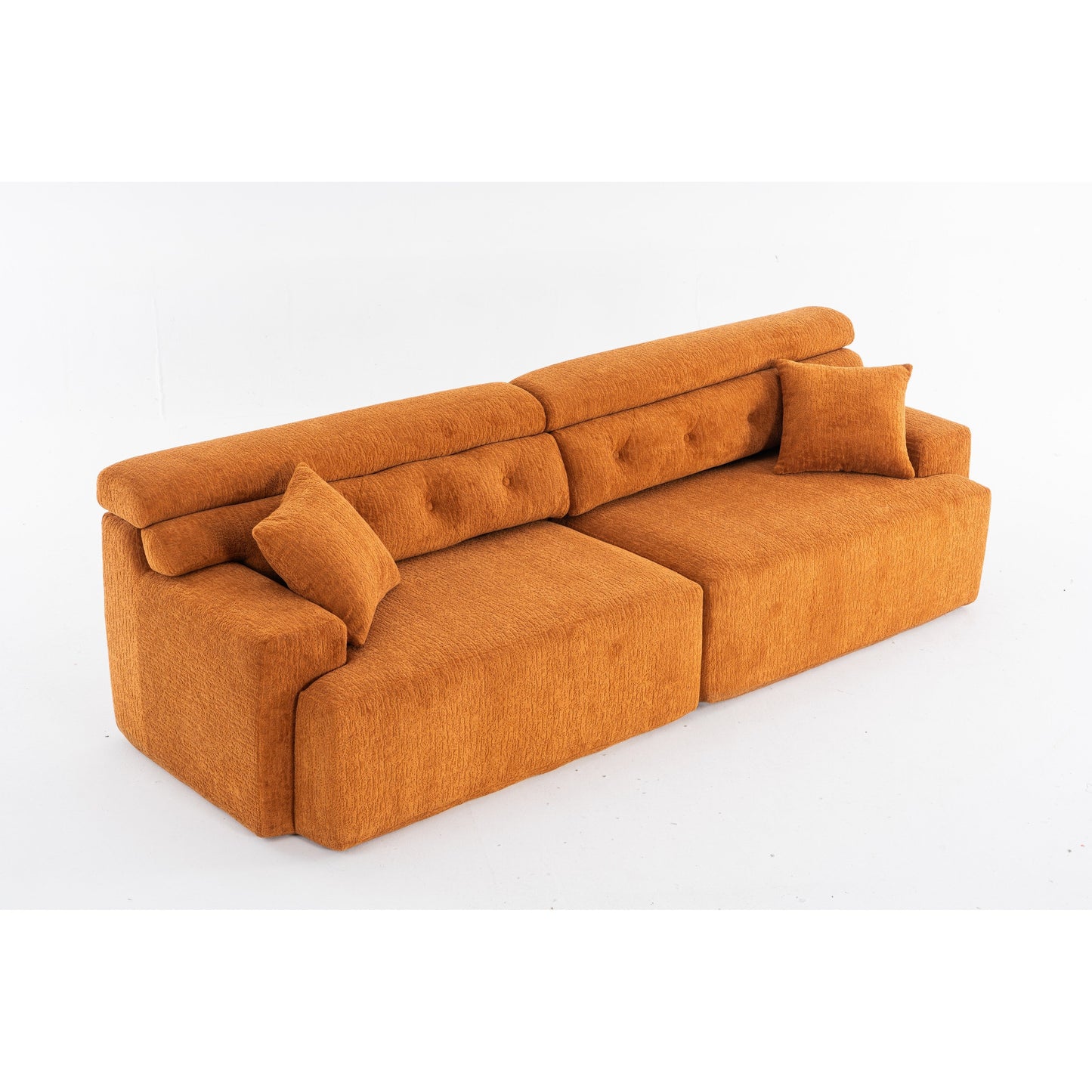 Canapé modulaire 4 places en chenille grain de bois moderne avec 2 oreillers pour salon et appartement