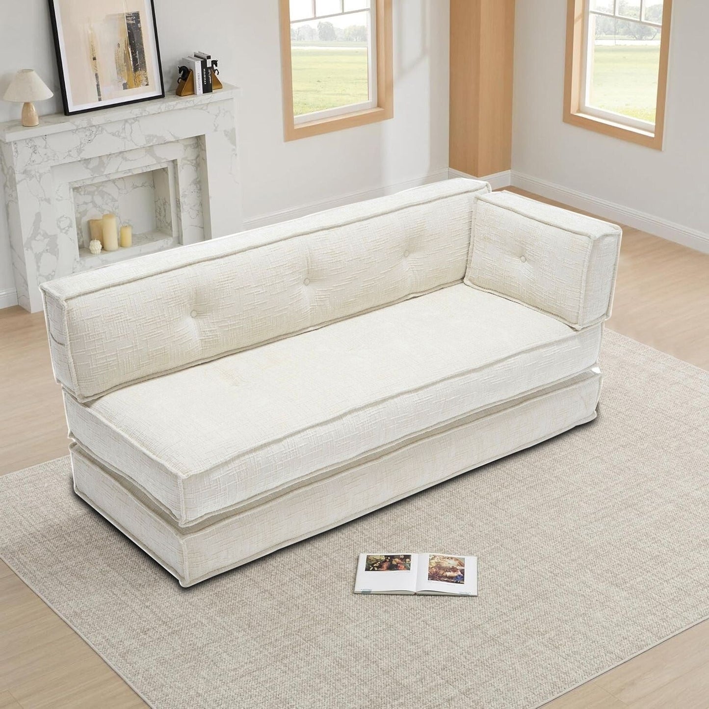 Canapé sans cadre de style moderne avec poches de rangement latérales et rembourrage en mousse haute résilience, tissu chenille