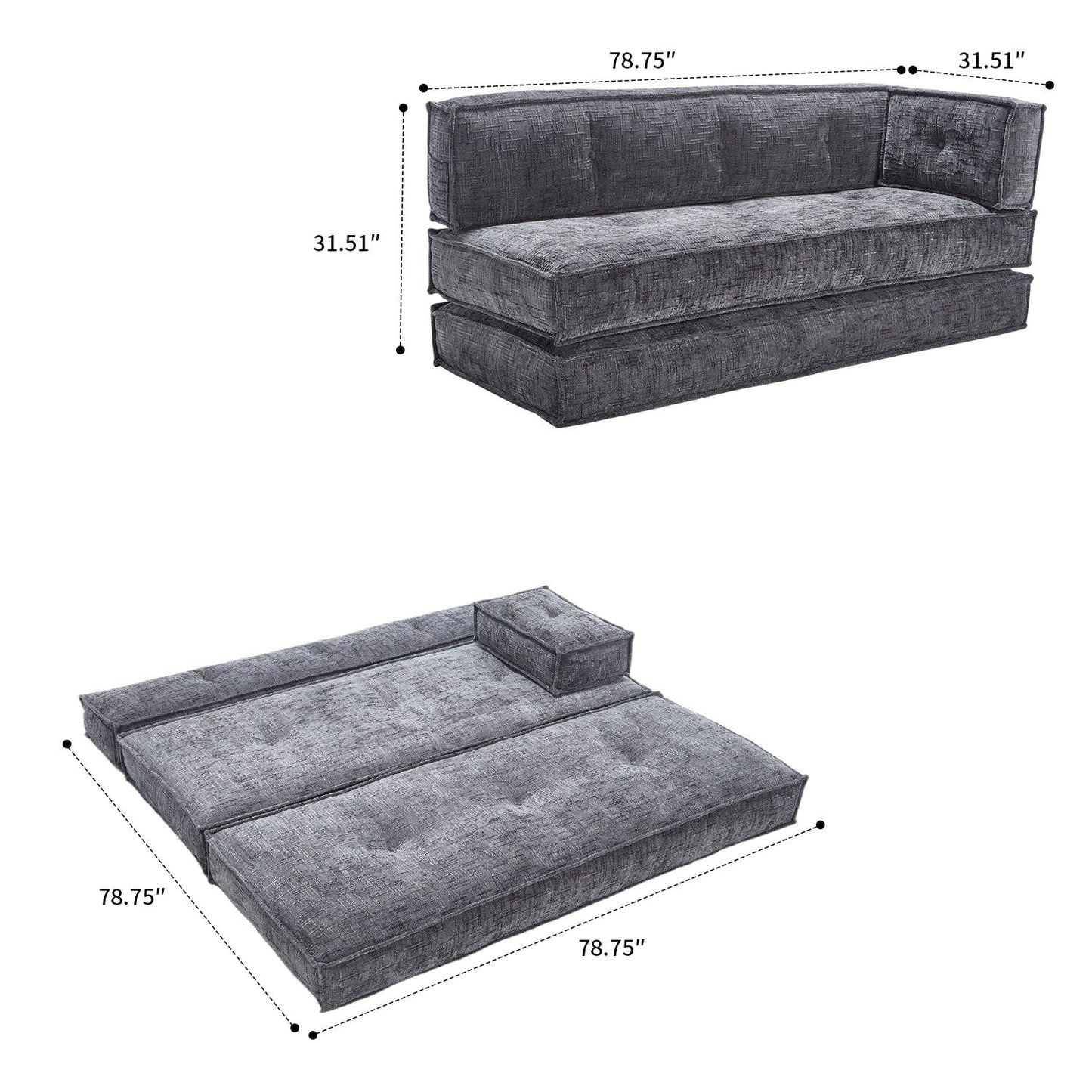 Canapé sans cadre de style moderne avec poches de rangement latérales et rembourrage en mousse haute résilience, tissu chenille