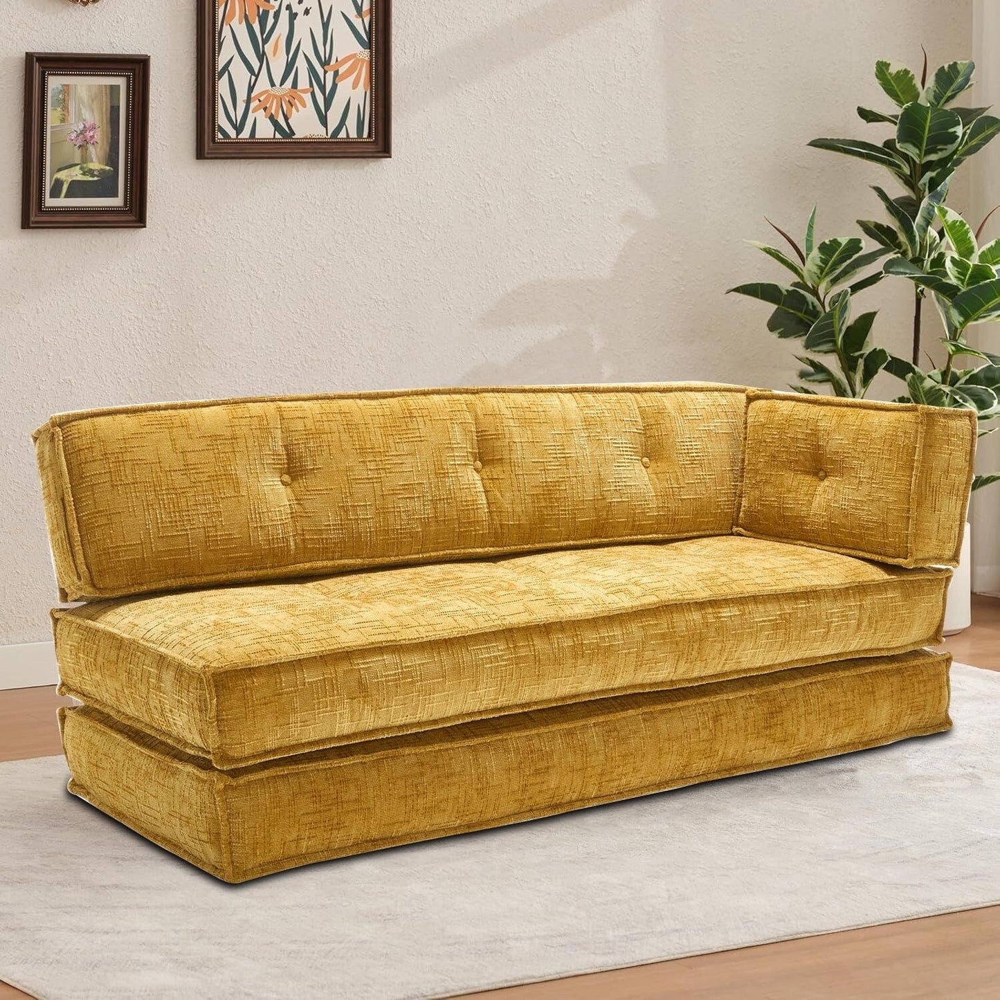 Canapé sans cadre de style moderne avec poches de rangement latérales et rembourrage en mousse haute résilience, tissu chenille