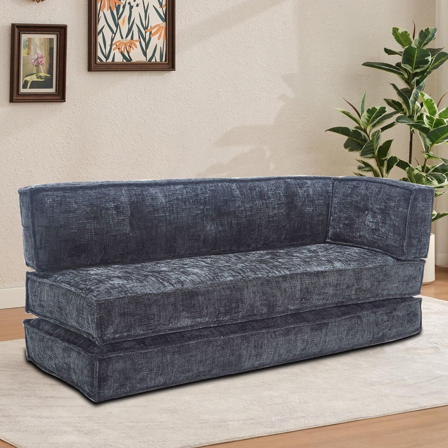 Canapé sans cadre de style moderne avec poches de rangement latérales et rembourrage en mousse haute résilience, tissu chenille