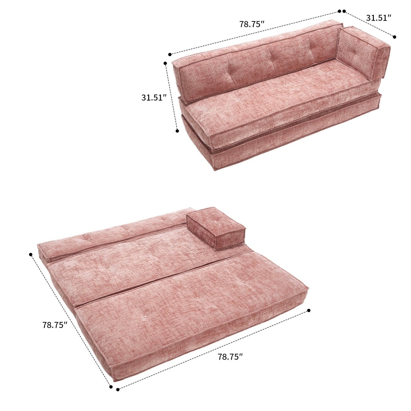 Canapé sans cadre de style moderne avec poches de rangement latérales et rembourrage en mousse haute résilience, tissu chenille