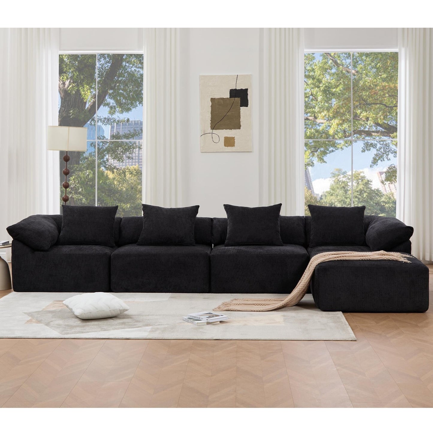 Canapé-lit convertible modulaire 5 pièces avec pouf et oreillers pour le salon