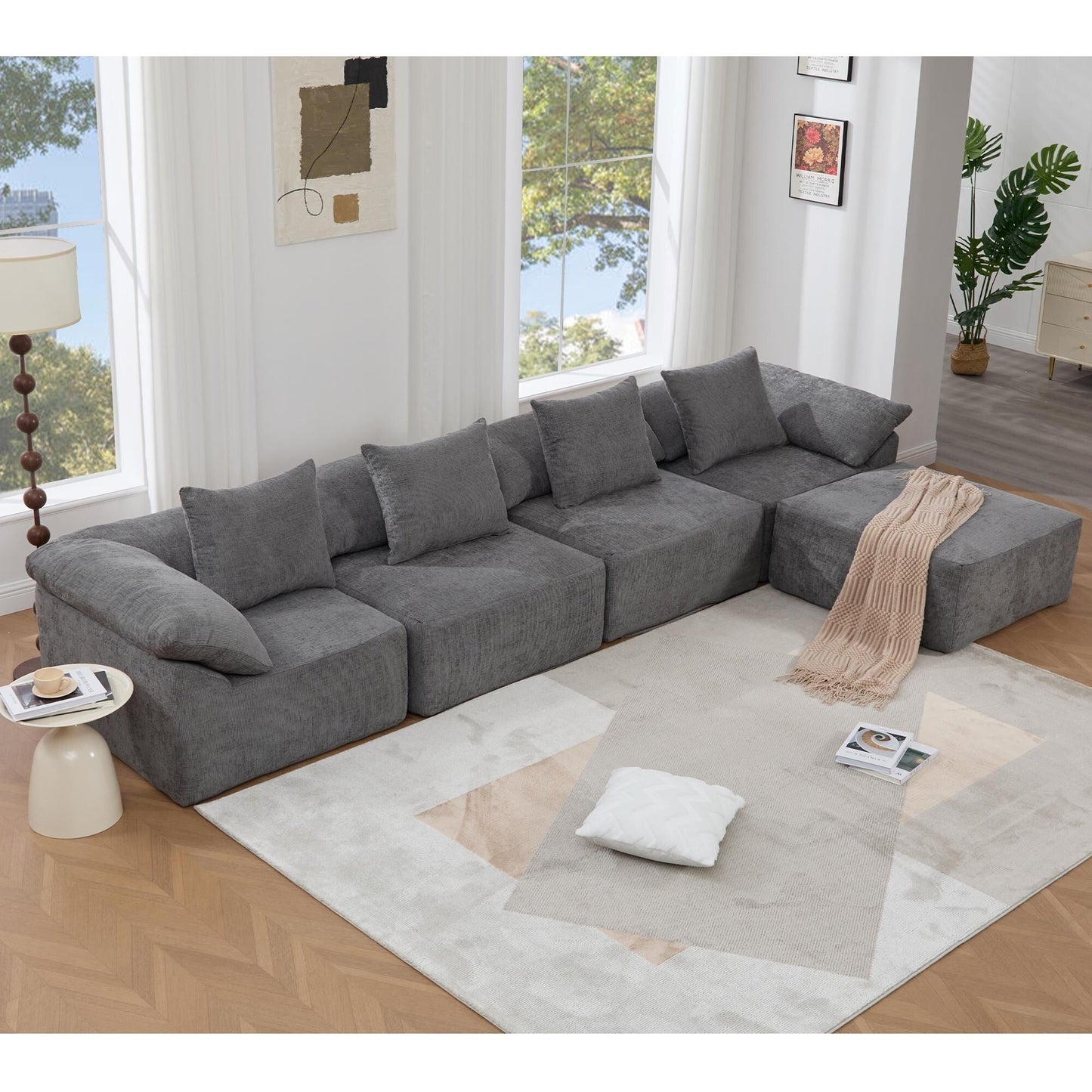 Canapé-lit convertible modulaire 5 pièces avec pouf et oreillers pour le salon