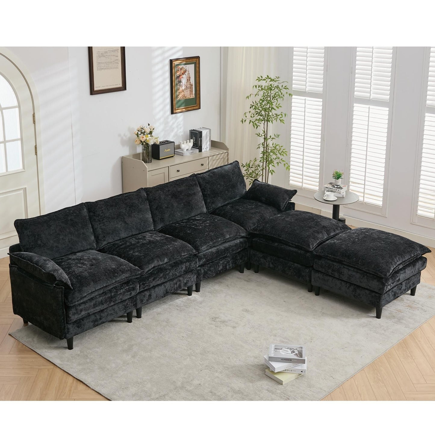 Canapé modulable en U 6 places avec pouf amovible et coussins d'accoudoirs pour salon ou appartement