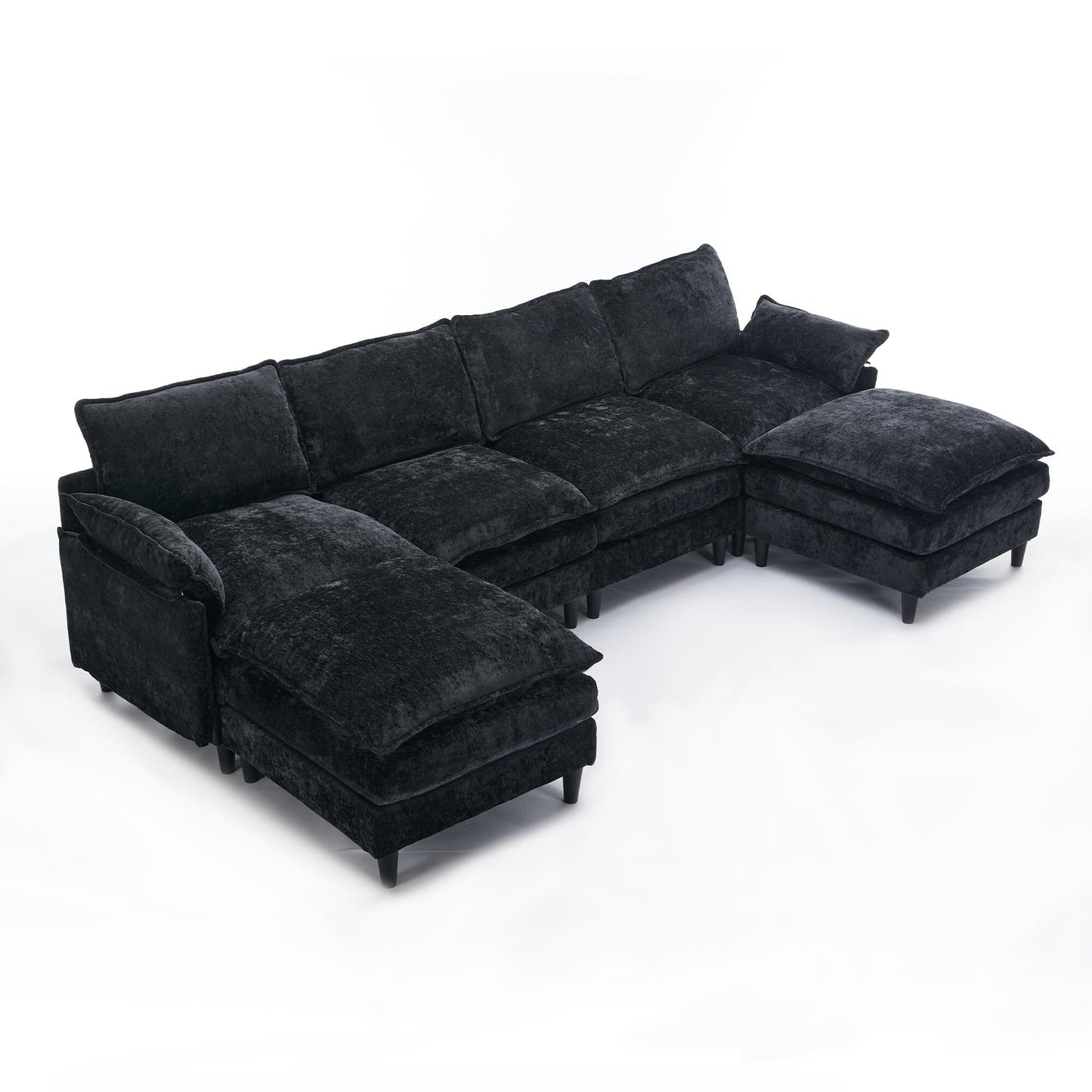 Canapé modulable en U 6 places avec pouf amovible et coussins d'accoudoirs pour salon ou appartement