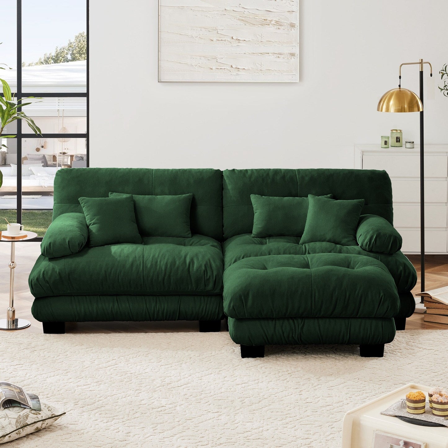 Canapé modulaire 2 places Cloud en chenille avec pouf convertible et coussins lombaires pour le salon